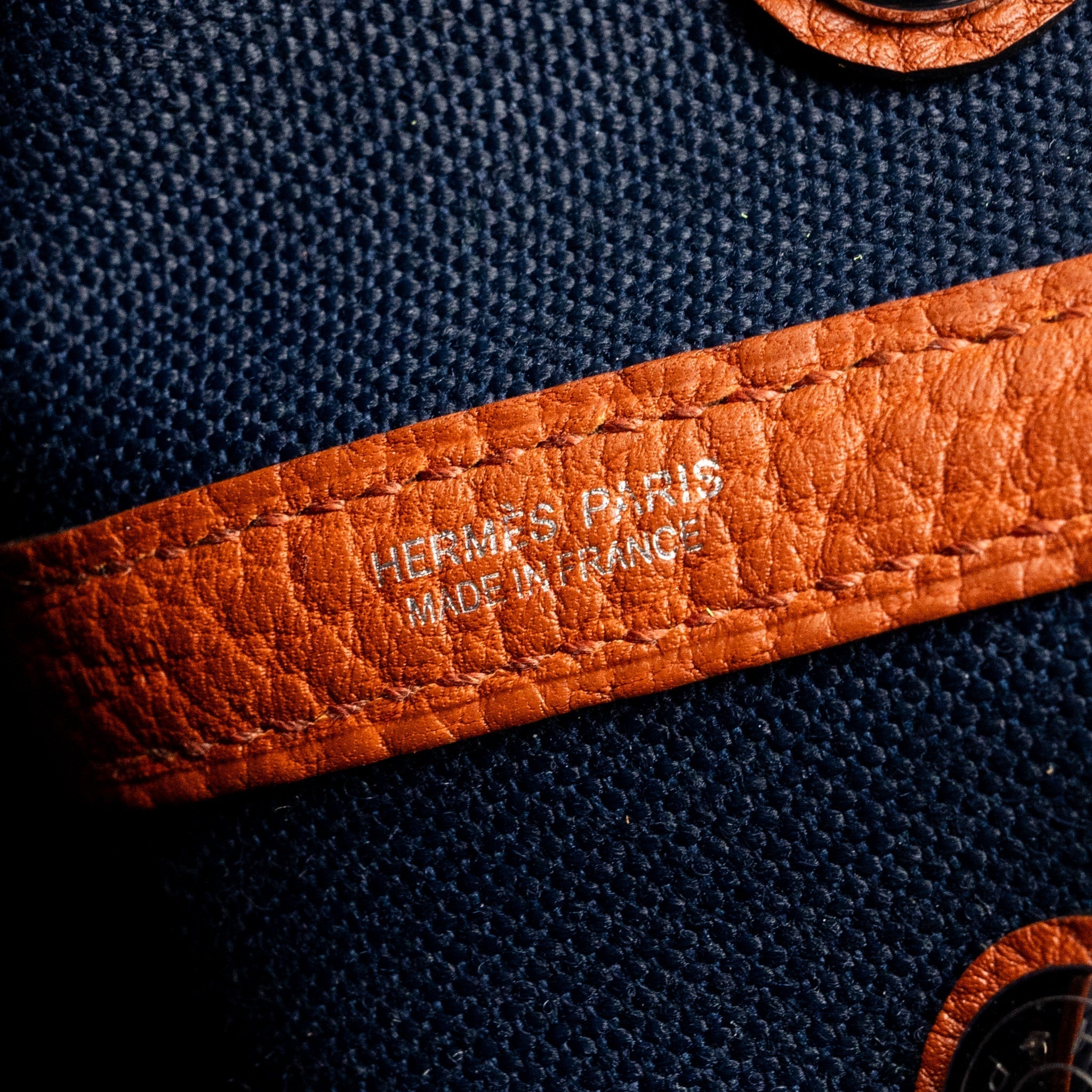 HERMES GARDEN PARTY 30 CANVAS/NEGONDA BLUE MARINE/CUIVRE SHW