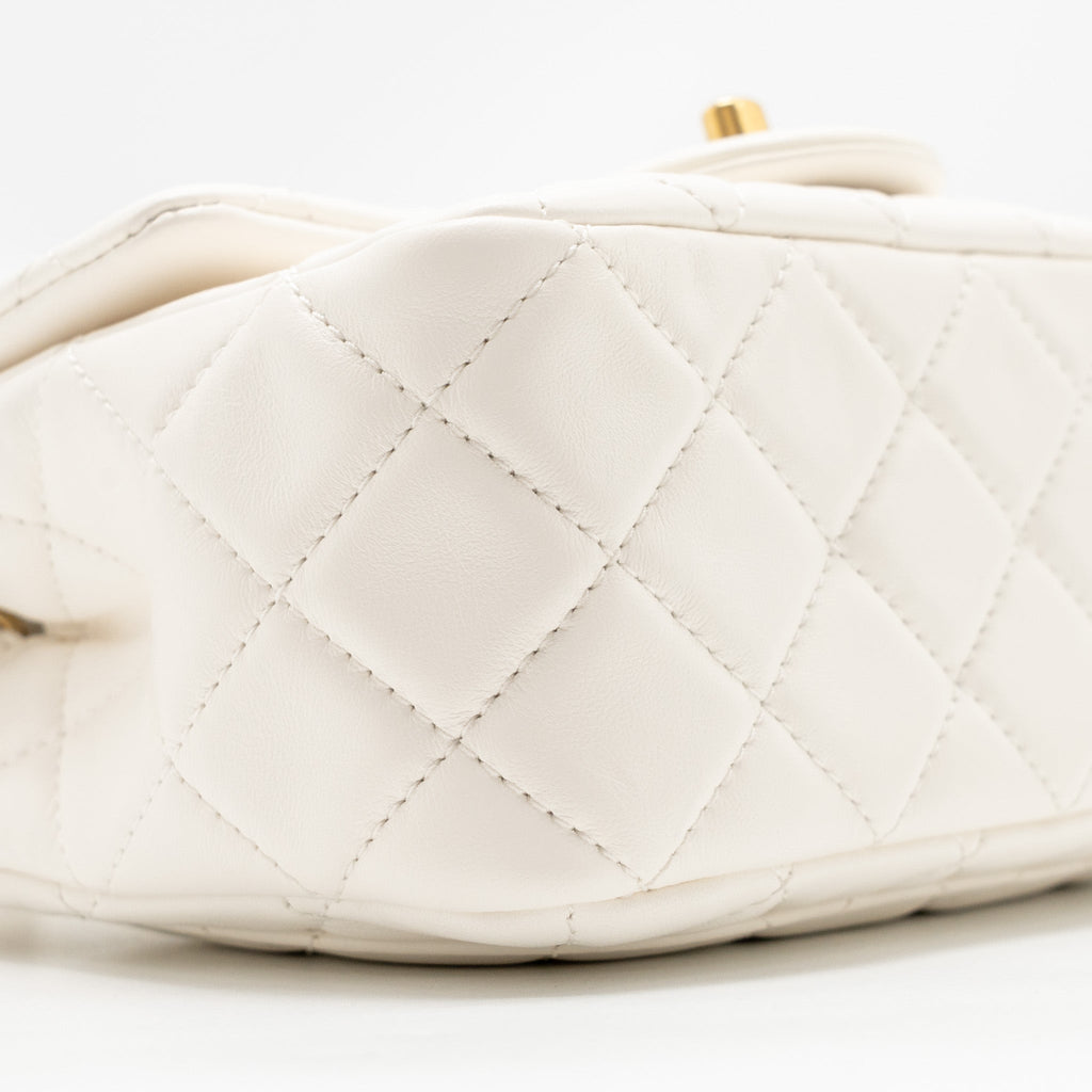 CHANEL PEARL CRUSH MINI SQUARE LAMBSKIN WHITE GHW (MICROCHIP)