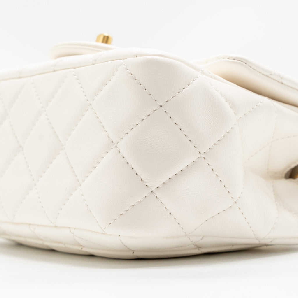 CHANEL PEARL CRUSH MINI SQUARE LAMBSKIN WHITE GHW (MICROCHIP)