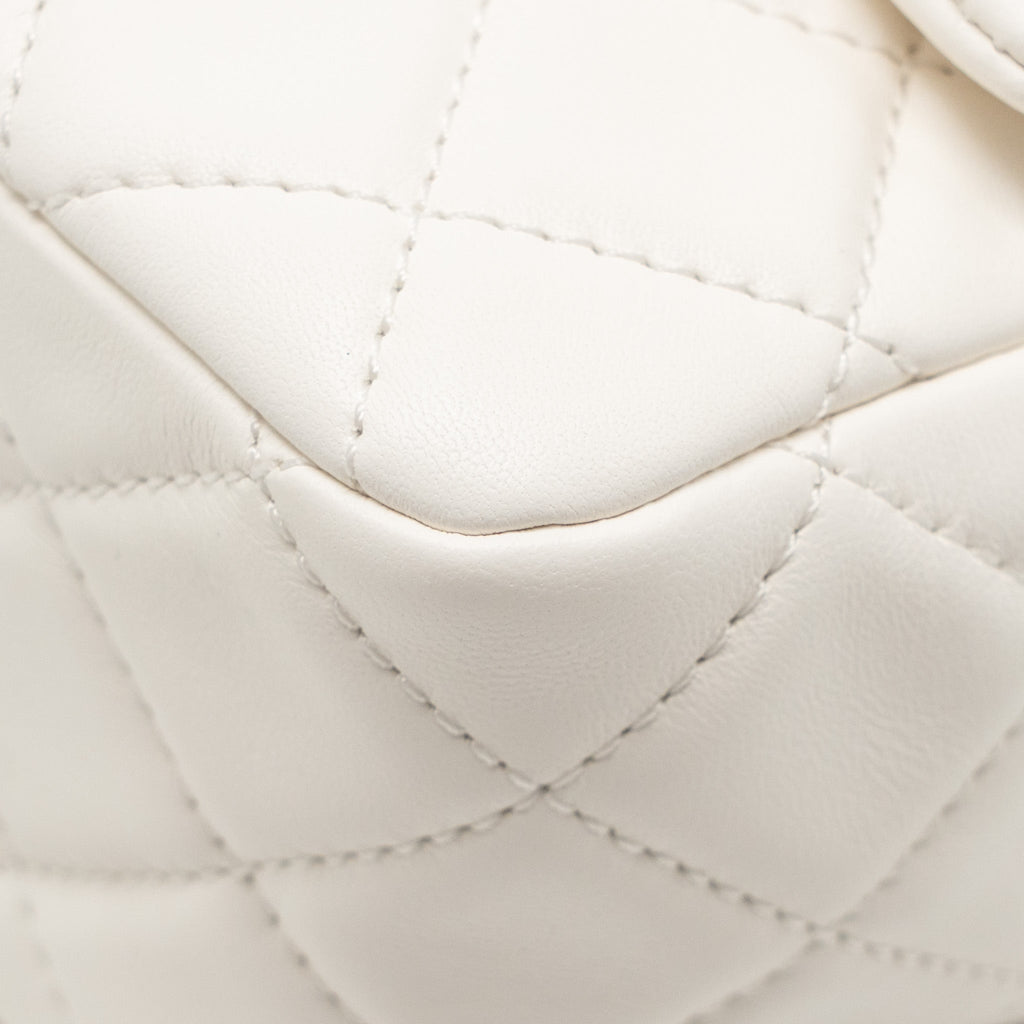 CHANEL PEARL CRUSH MINI SQUARE LAMBSKIN WHITE GHW (MICROCHIP)