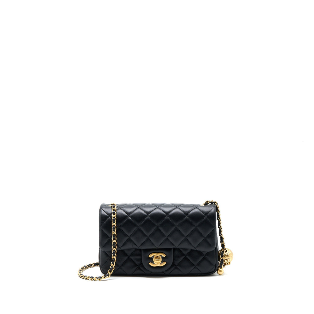 CHANEL PEARL CRUSH MINI RECTANGULAR LAMBSKIN BLACK BRUSHED GHW (MICROCHIP)