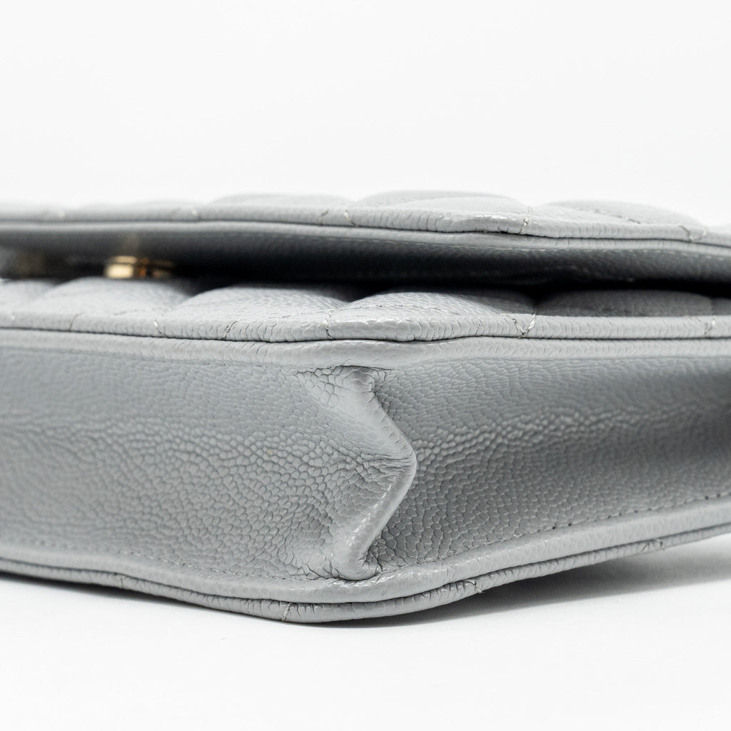 CHANEL CLASSIC WALLET ON CHAIN CAVIAR LIGHT GREY LGHW (MICROCHIP)