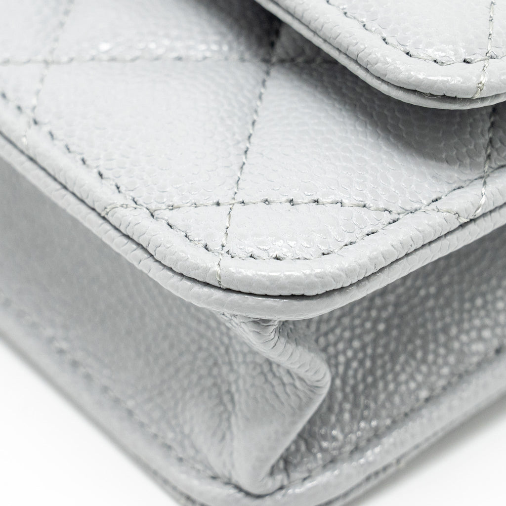CHANEL CLASSIC WALLET ON CHAIN CAVIAR LIGHT GREY LGHW (MICROCHIP)