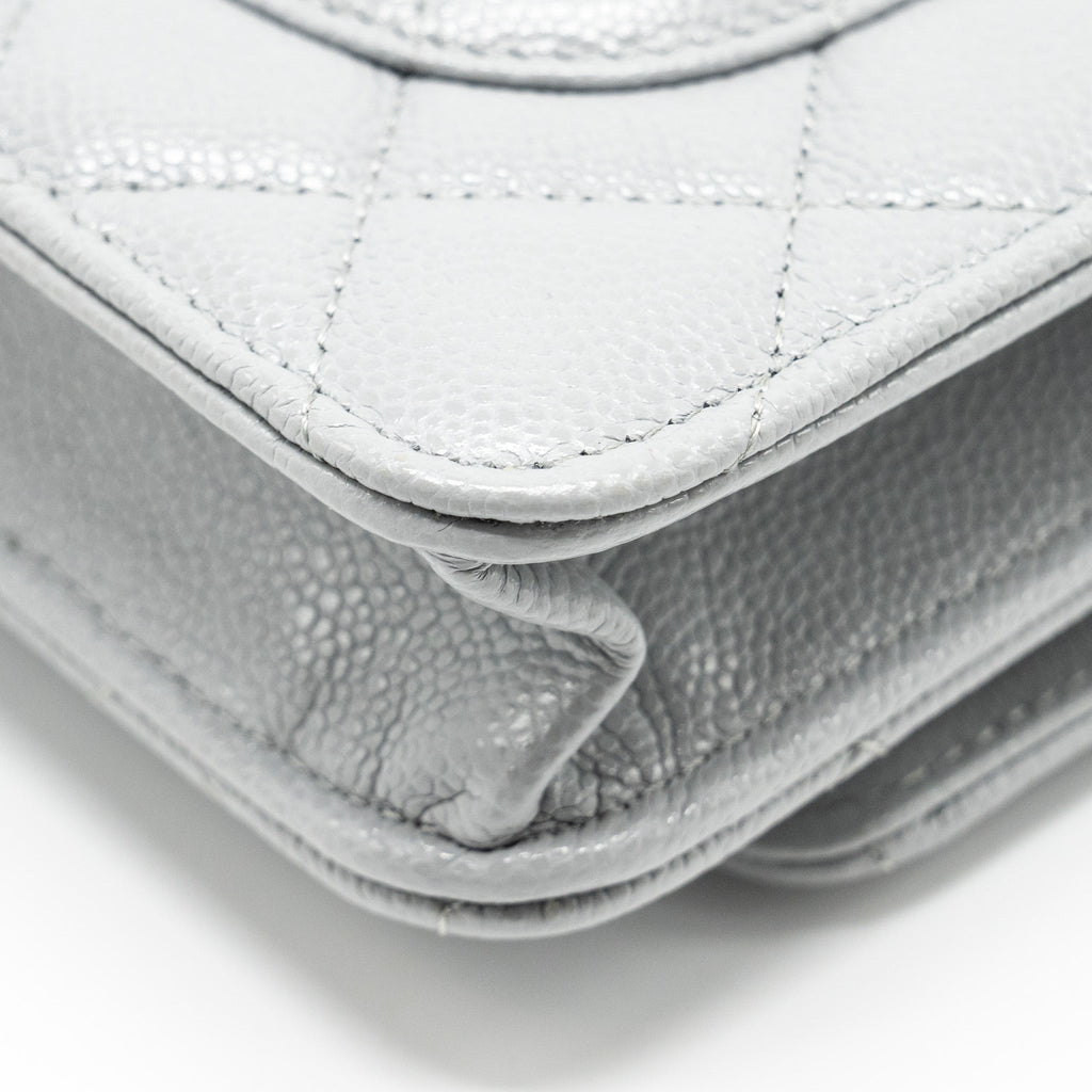 CHANEL CLASSIC WALLET ON CHAIN CAVIAR LIGHT GREY LGHW (MICROCHIP)