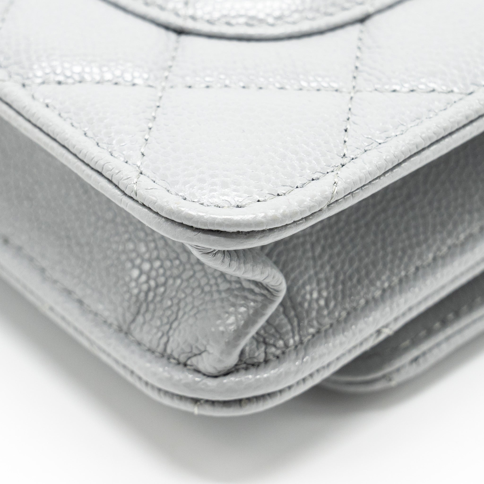 CHANEL CLASSIC WALLET ON CHAIN CAVIAR LIGHT GREY LGHW (MICROCHIP)