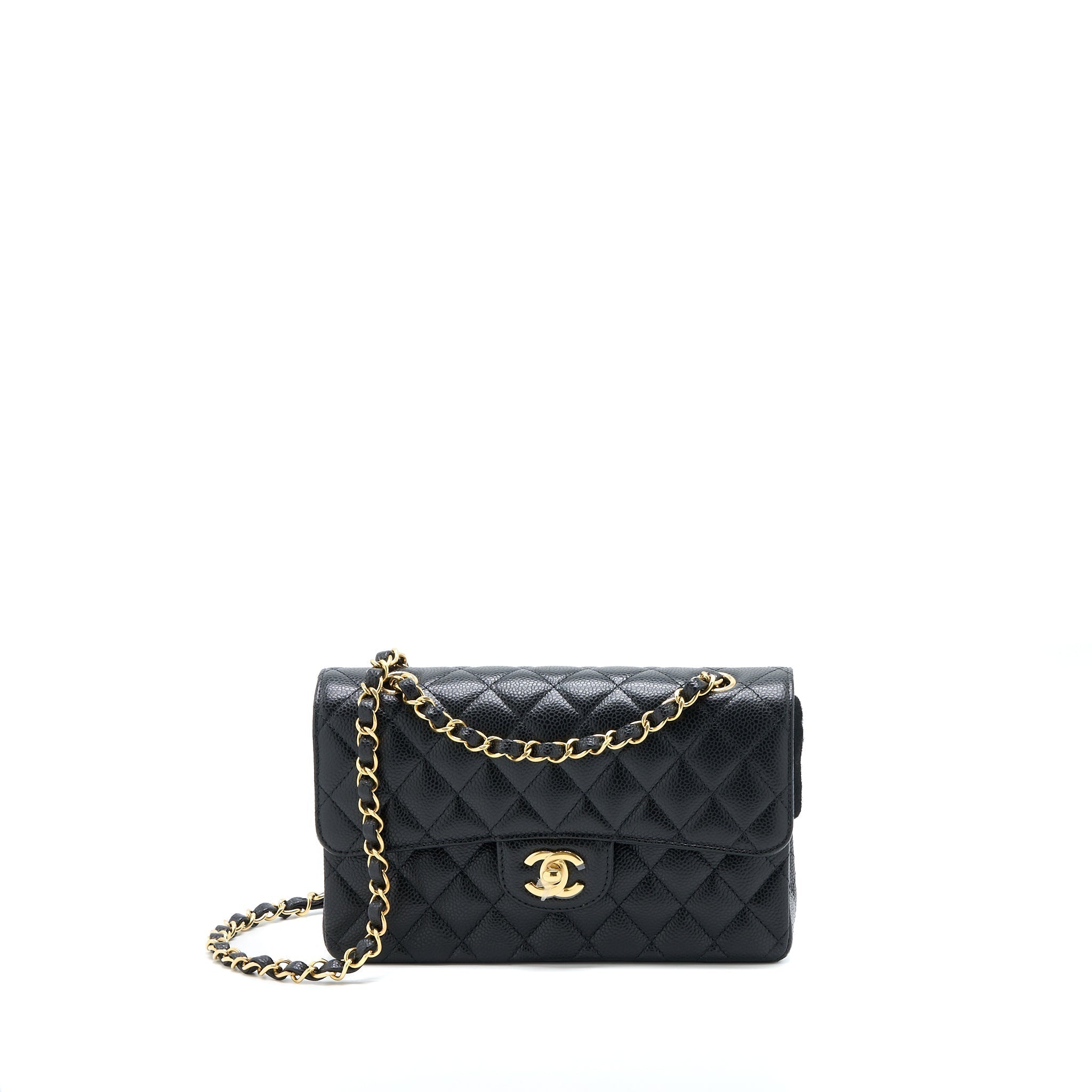 CHANEL SMALL CLASSIC DOUBLE FLAP BAG CAVIAR BLACK GHW (MICROCHIP)