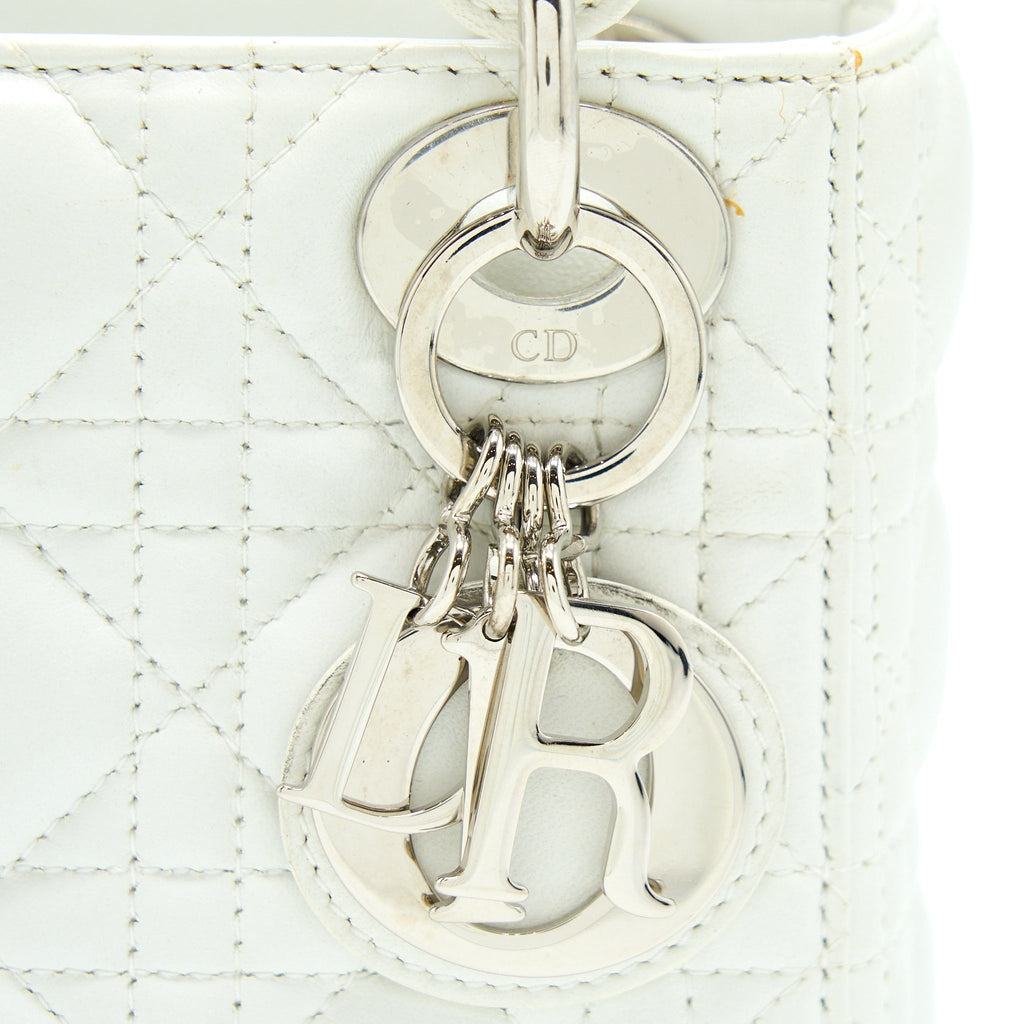 DIOR MINI LADY DIOR LAMBSKIN WHITE SHW