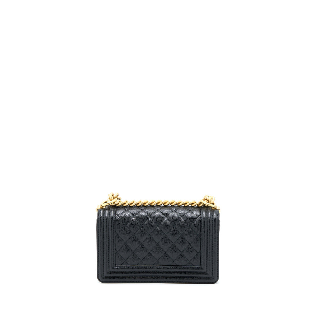 CHANEL SMALL BOY BAG CAVIAR BLACK BRUSHED GHW (MICROCHIP)