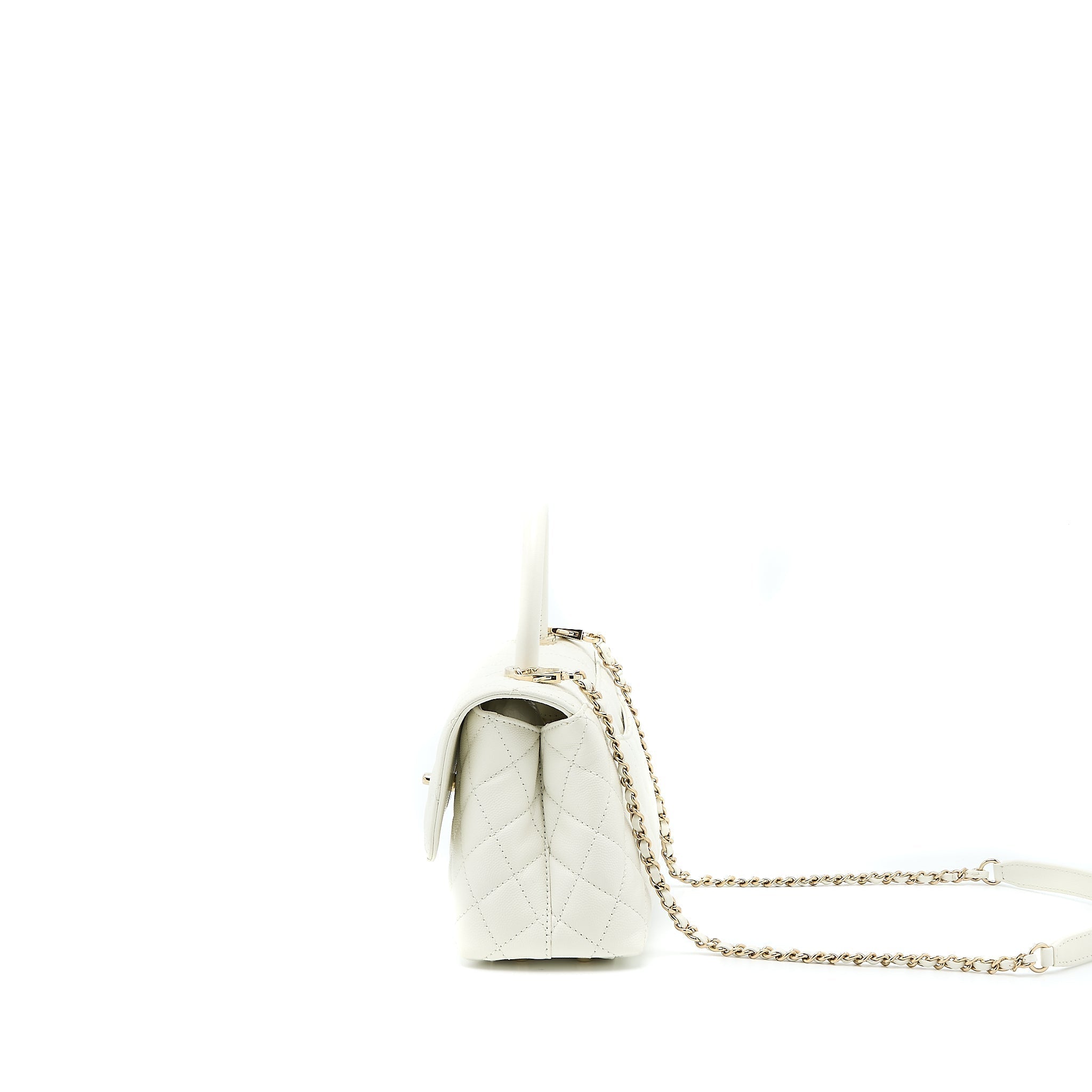 CHANEL SMALL COCO HANDLE CAVIAR WHITE LGHW (MICROCHIP)
