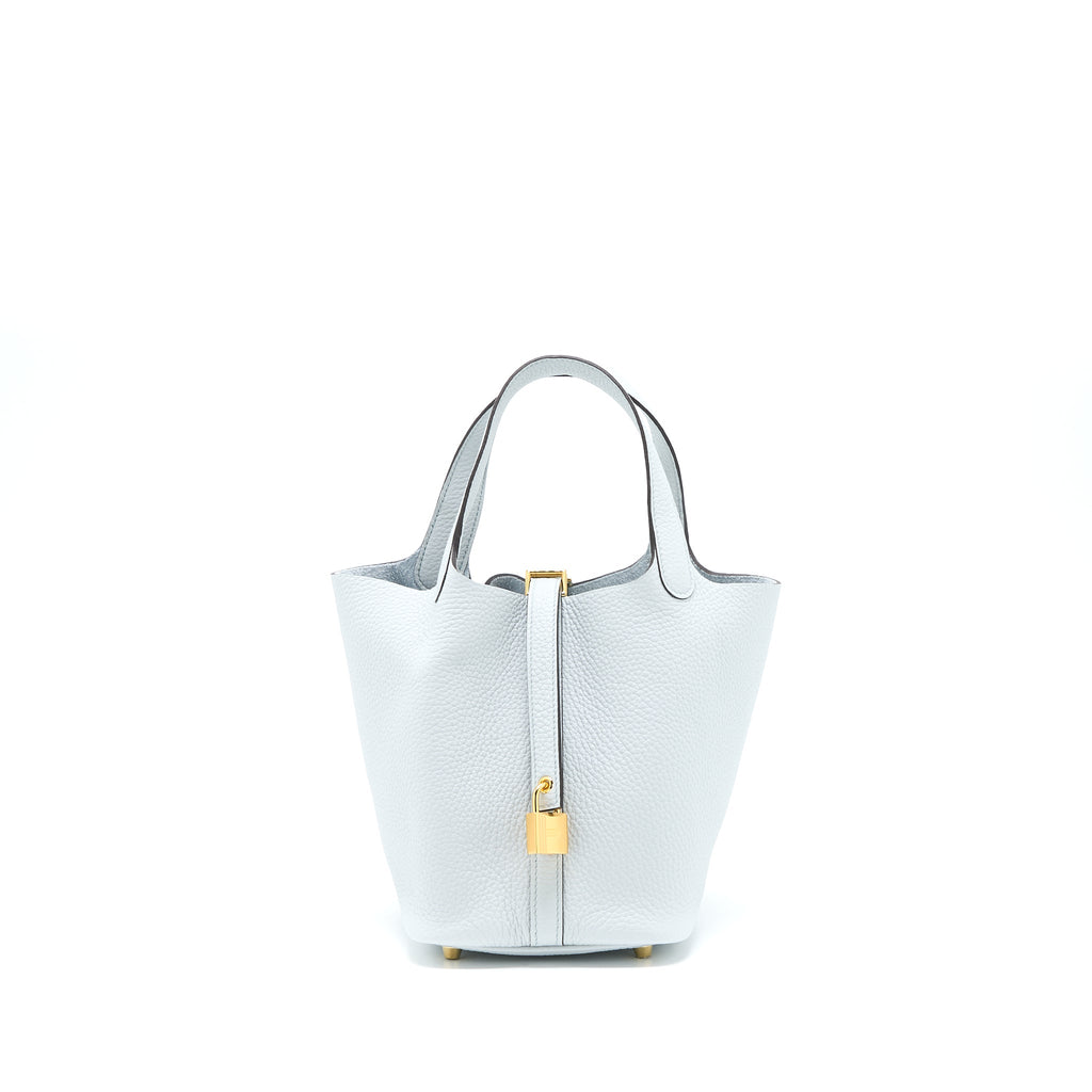 Hermes Picotin 18 Lock Bag Clemence Blue Pale GHW