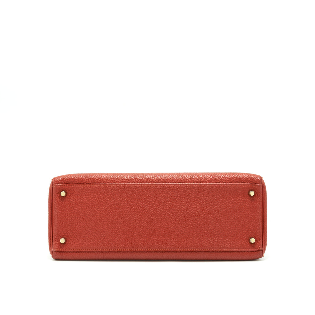 Hermes Kelly 35 Togo Vermillion GHW With An Extra Twilly