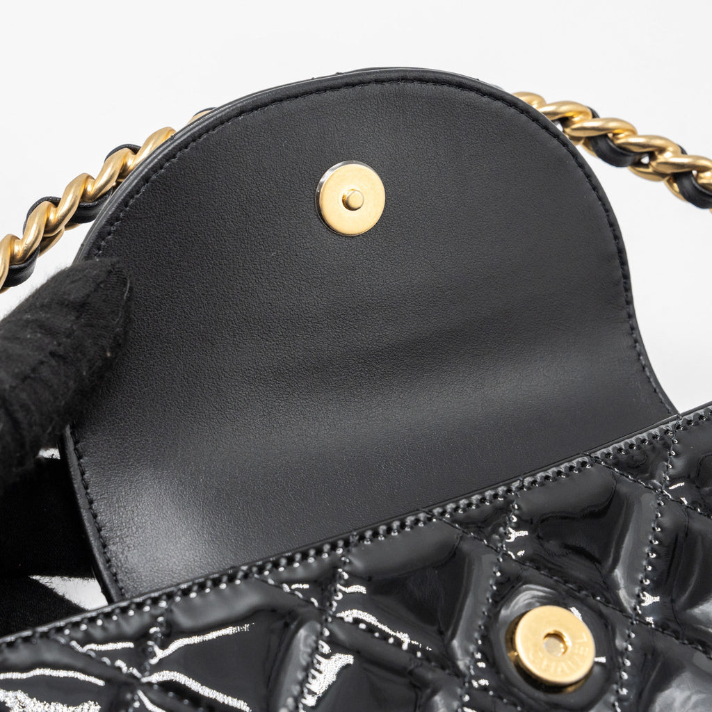 CHANEL 23K HOOP BAG PATENT BLACK GHW (MICROCHIP)