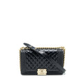 CHANEL MEDIUM LE BOY PATENT LEATHER BLACK LGHW