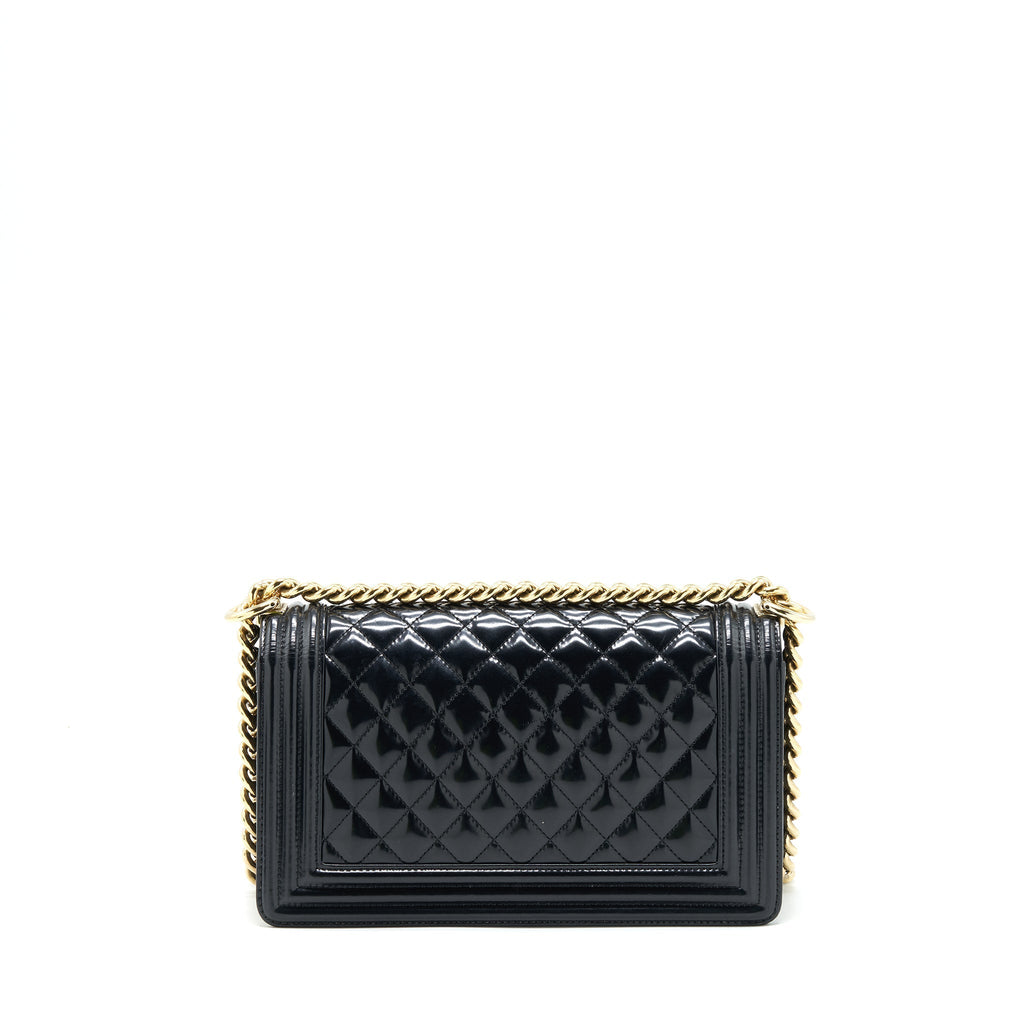 CHANEL MEDIUM LE BOY PATENT LEATHER BLACK LGHW