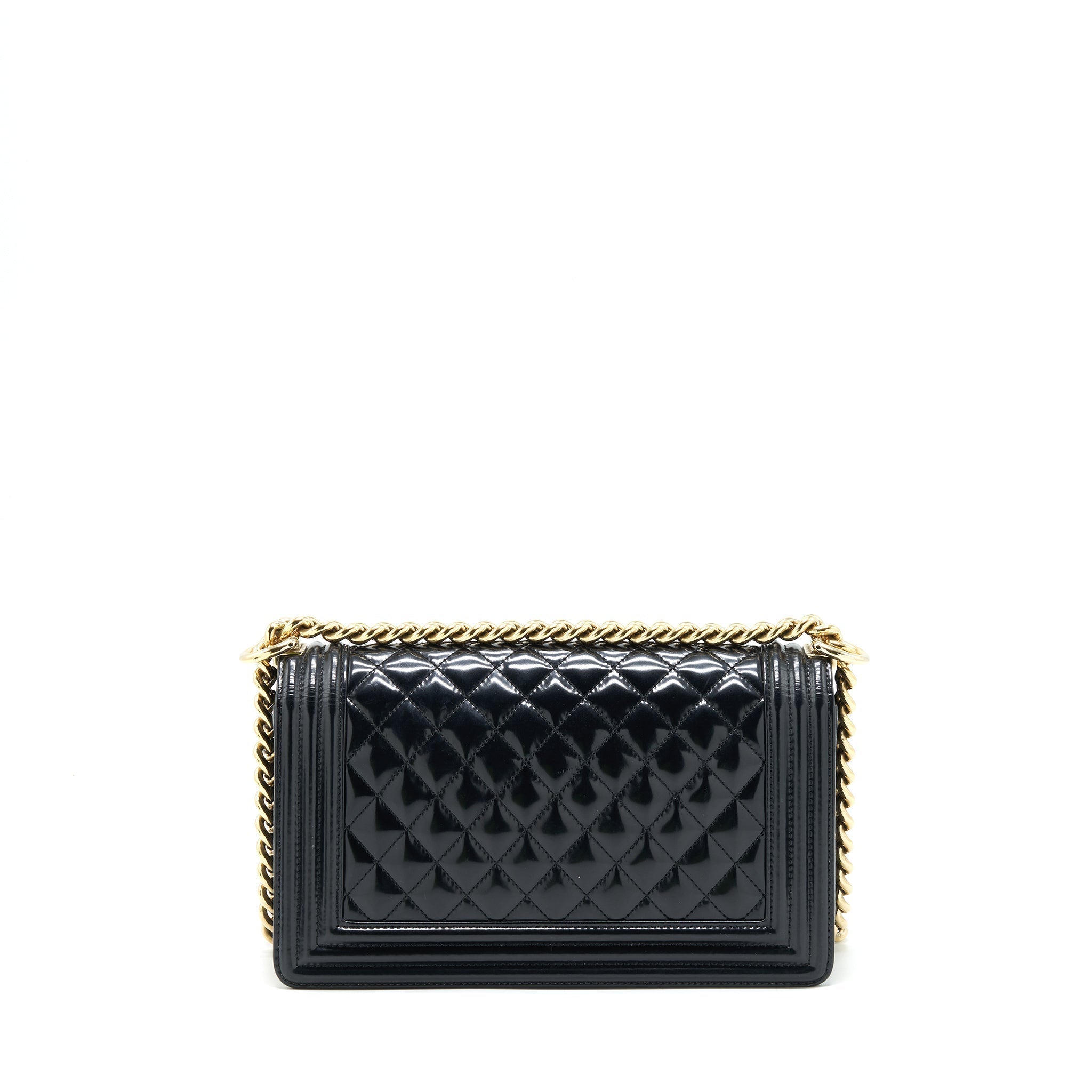 CHANEL MEDIUM LE BOY PATENT LEATHER BLACK LGHW