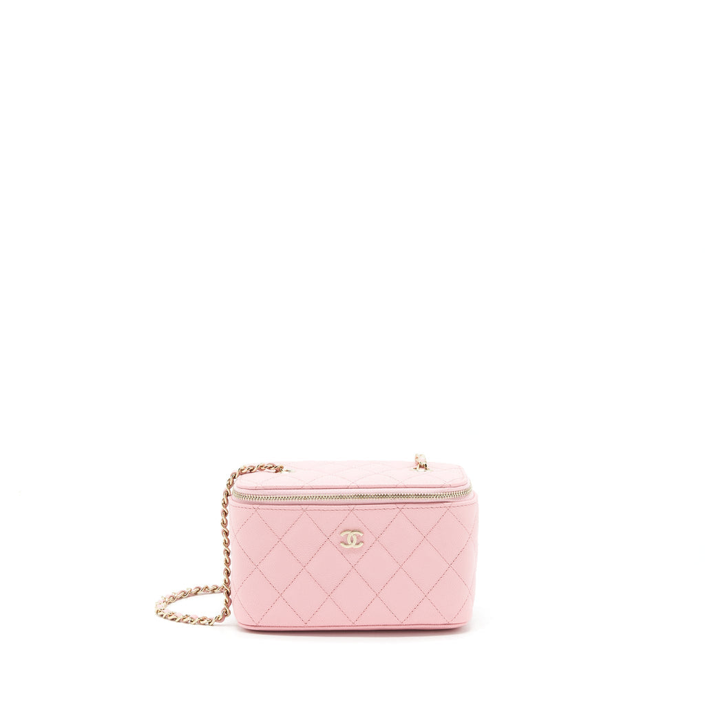 CHANEL 22C LONG VANITY WITH CHAIN CAVIAR LIGHT PINK LGHW