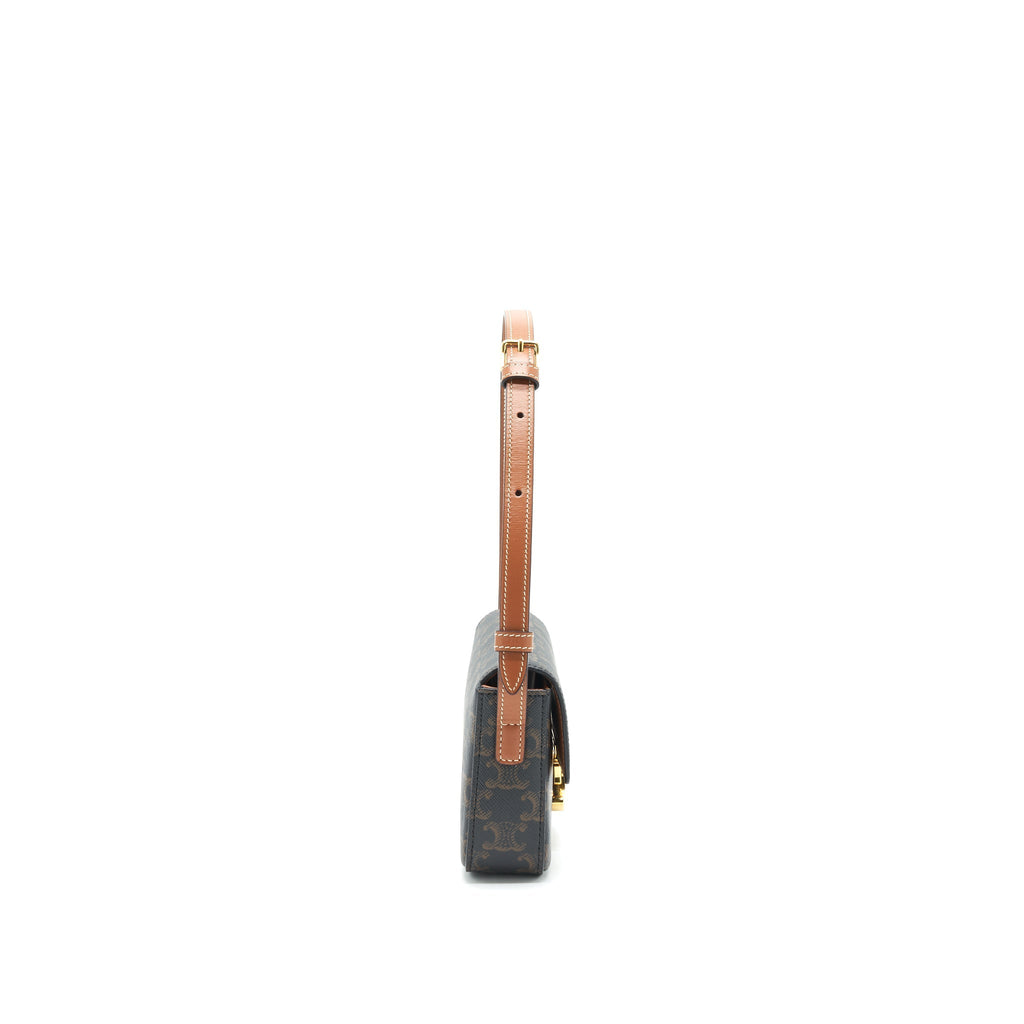 CELINE TRIOMPHE SHOULDER BAG IN TRIOMPHE CANVAS AND CALFSKIN