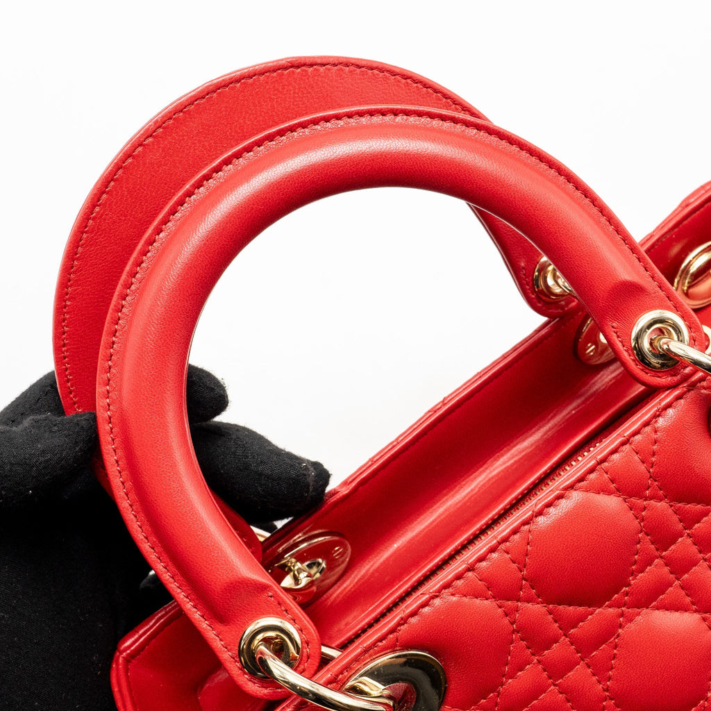 DIOR MEDIUM LADY DIOR LAMBSKIN RED LGHW
