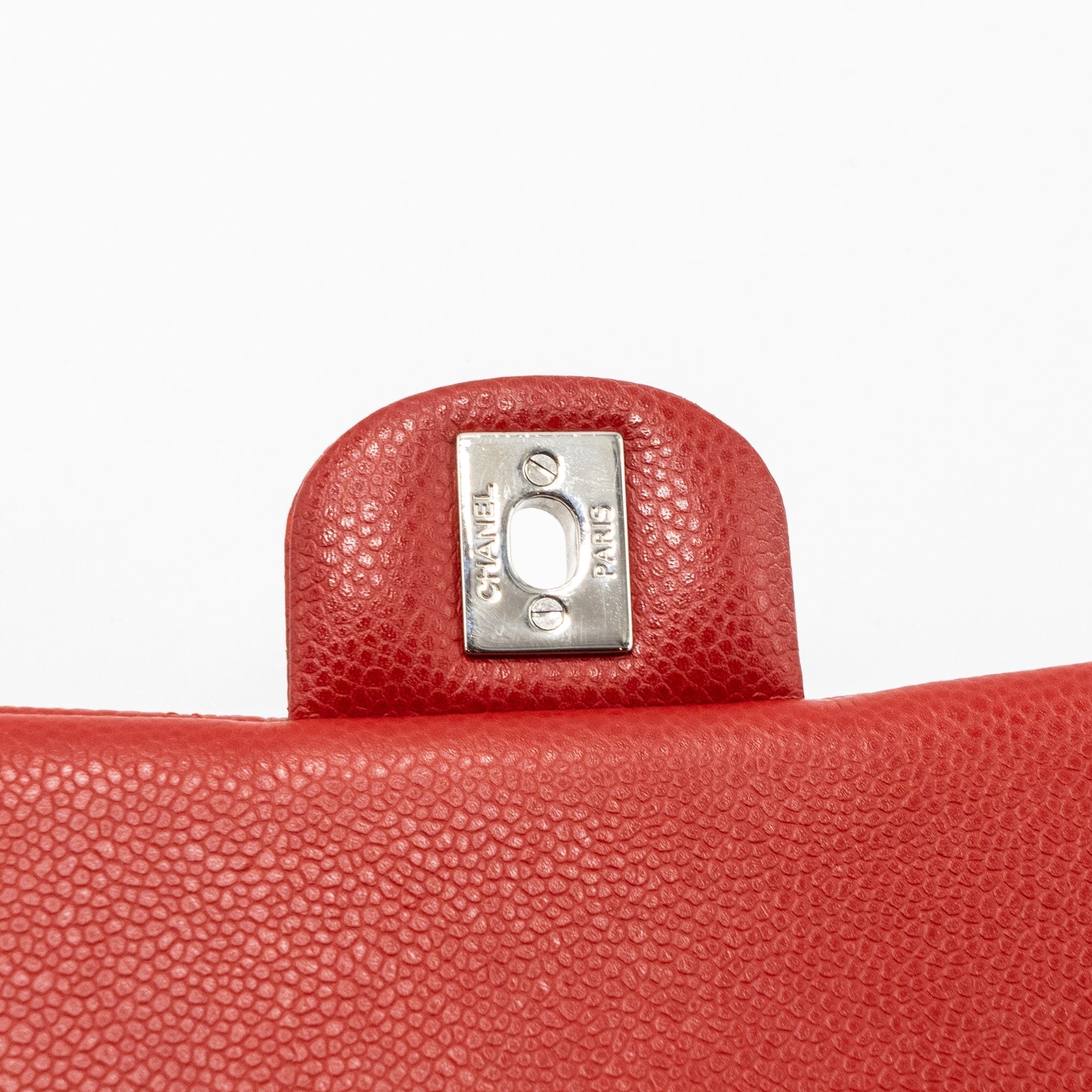 CHANEL TIMELESS FLAP CLUTCH WITH CHAIN CAVIAR RED SHW