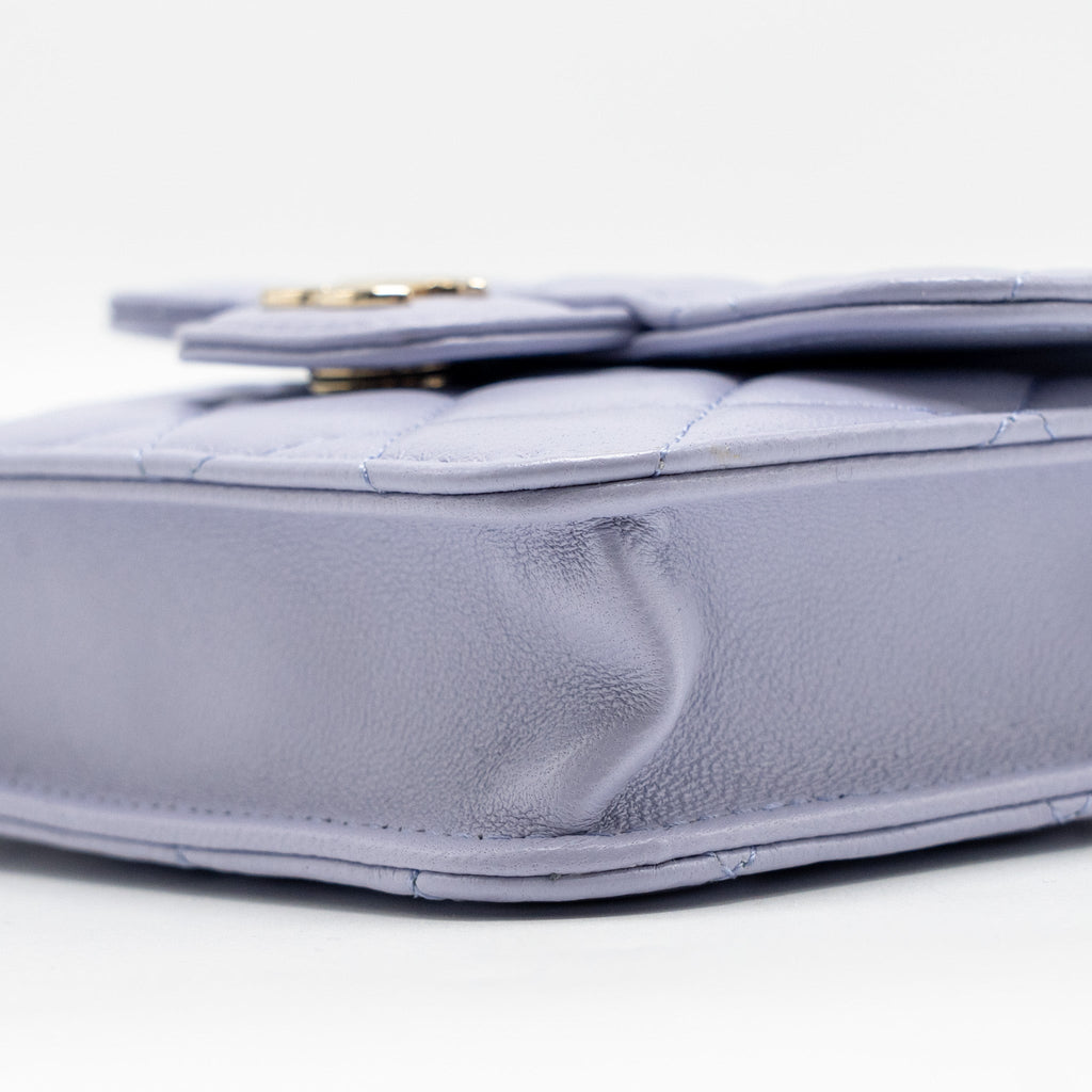 CHANEL TOP HANDLE MINI FLAP BAG LAMBSKIN LIGHT PURPLE LGHW