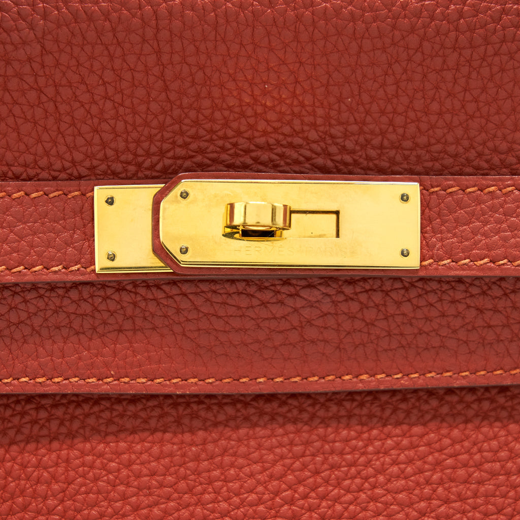 Hermes Kelly 35 Togo Vermillion GHW With An Extra Twilly
