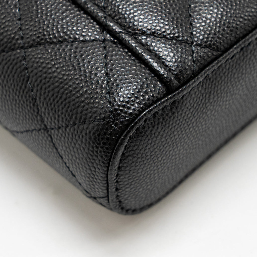 CHANEL CLASSIC VANITY PHONE HOLDER WITH CHAIN CAVIAR BLACK LGHW