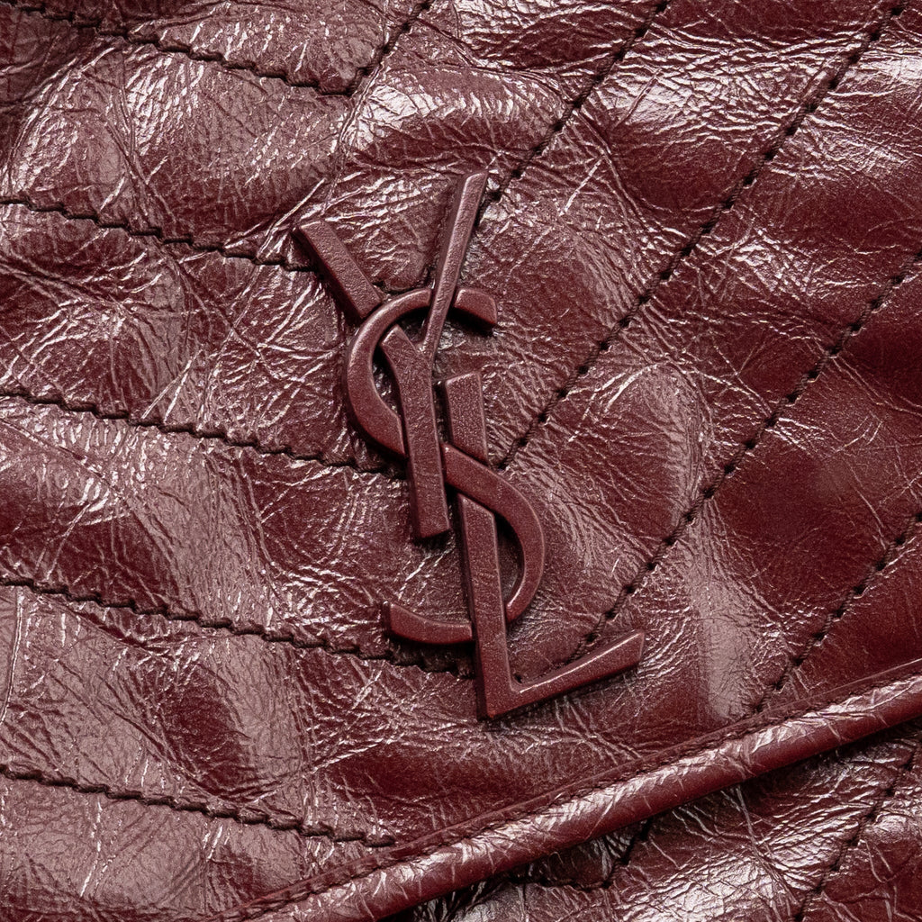 SAINT LAURENT YSL MEDIUM NIKI SHOULDER BAG CALFSKIN BURGUNDY RUTHENIUM SHW