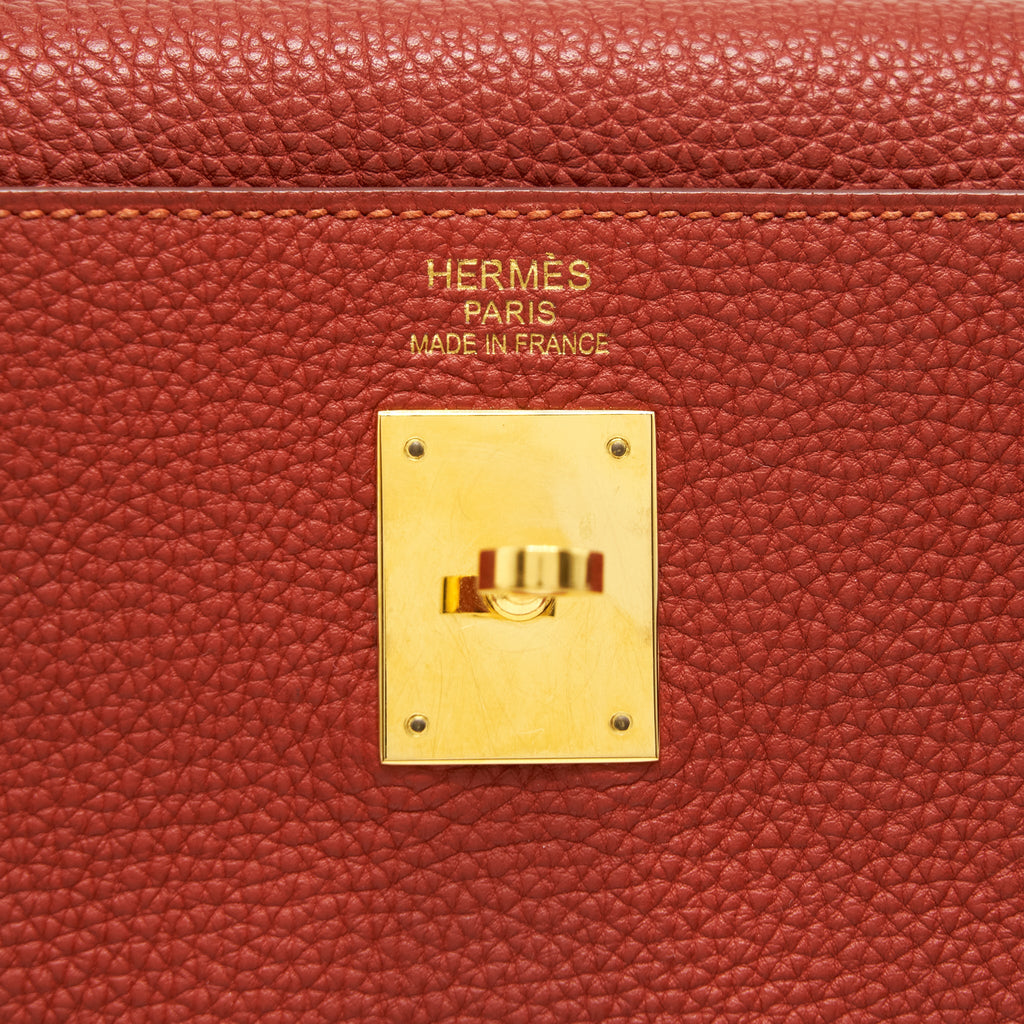 Hermes Kelly 35 Togo Vermillion GHW With An Extra Twilly