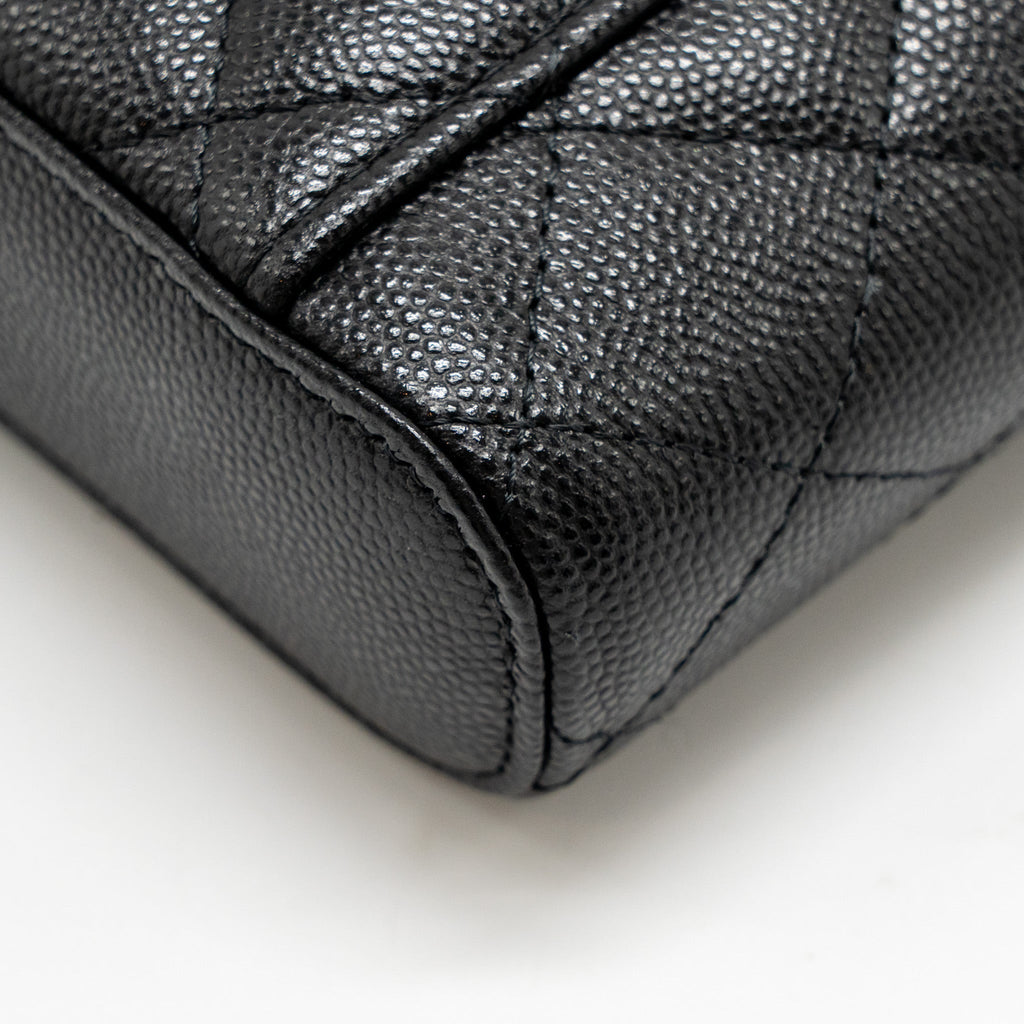 CHANEL CLASSIC VANITY PHONE HOLDER WITH CHAIN CAVIAR BLACK LGHW