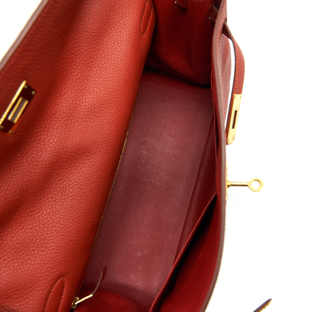 Hermes Kelly 35 Togo Vermillion GHW With An Extra Twilly