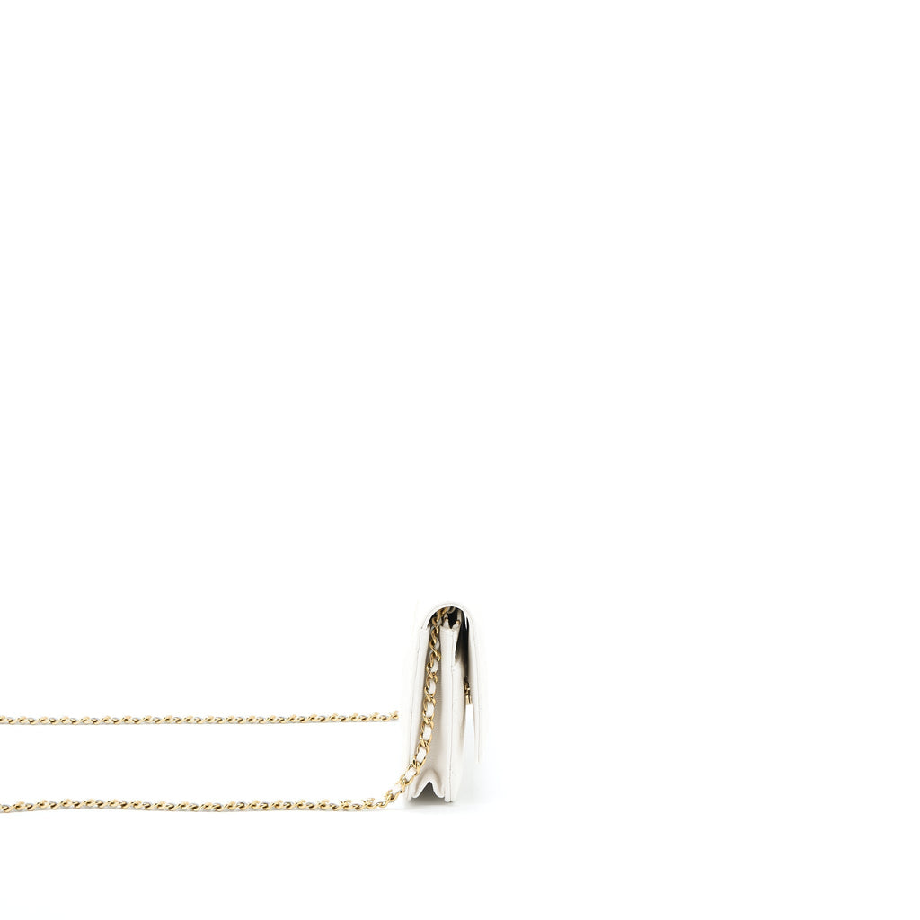 CHANEL CLASSIC WALLET ON CHAIN CAVIAR WHITE LGHW (MICROCHIP)