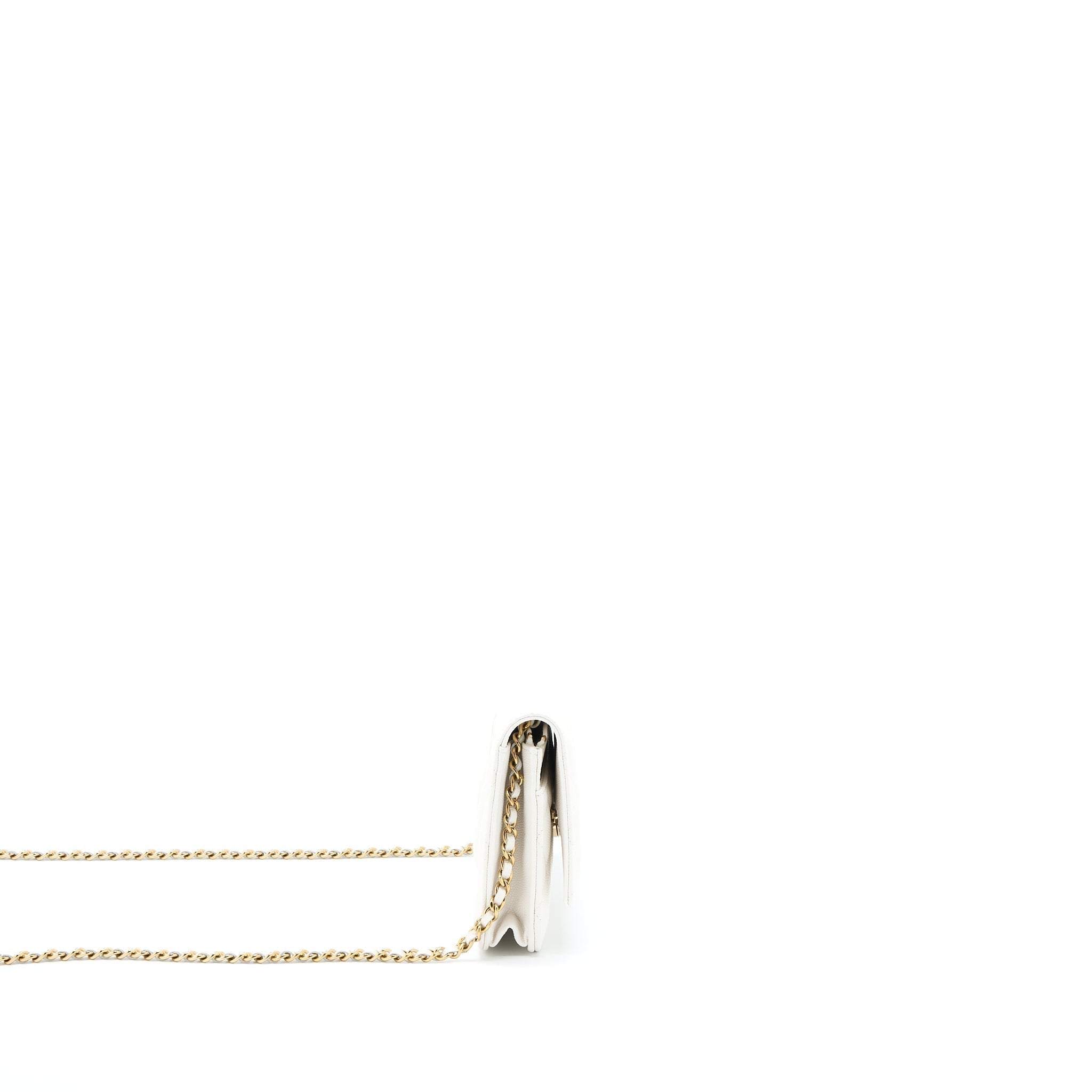 CHANEL CLASSIC WALLET ON CHAIN CAVIAR WHITE LGHW (MICROCHIP)