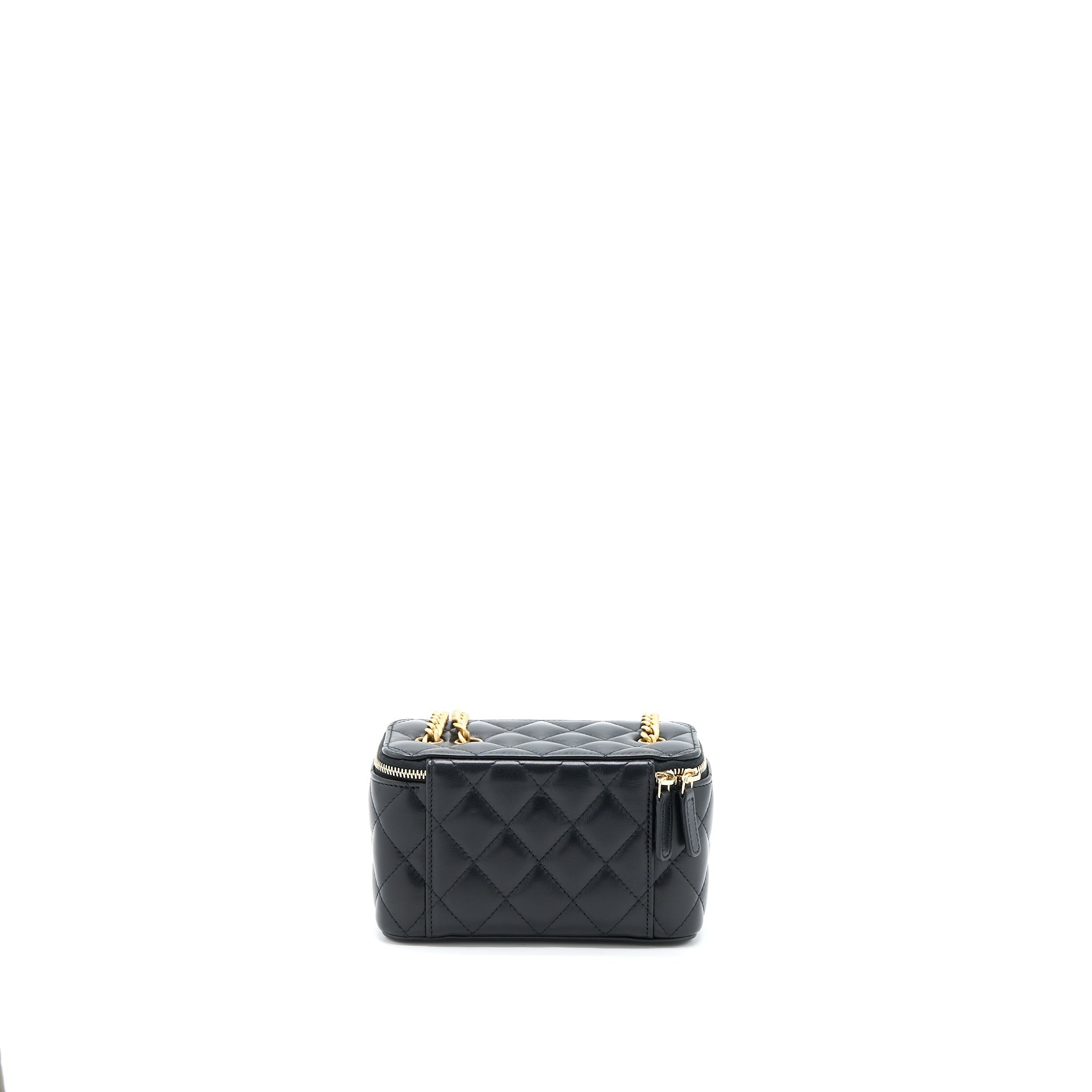 CHANEL 22K GOLD PILLAR ADJUSTABLE CHAIN LONG VANITY LAMBSKIN BLACK GHW