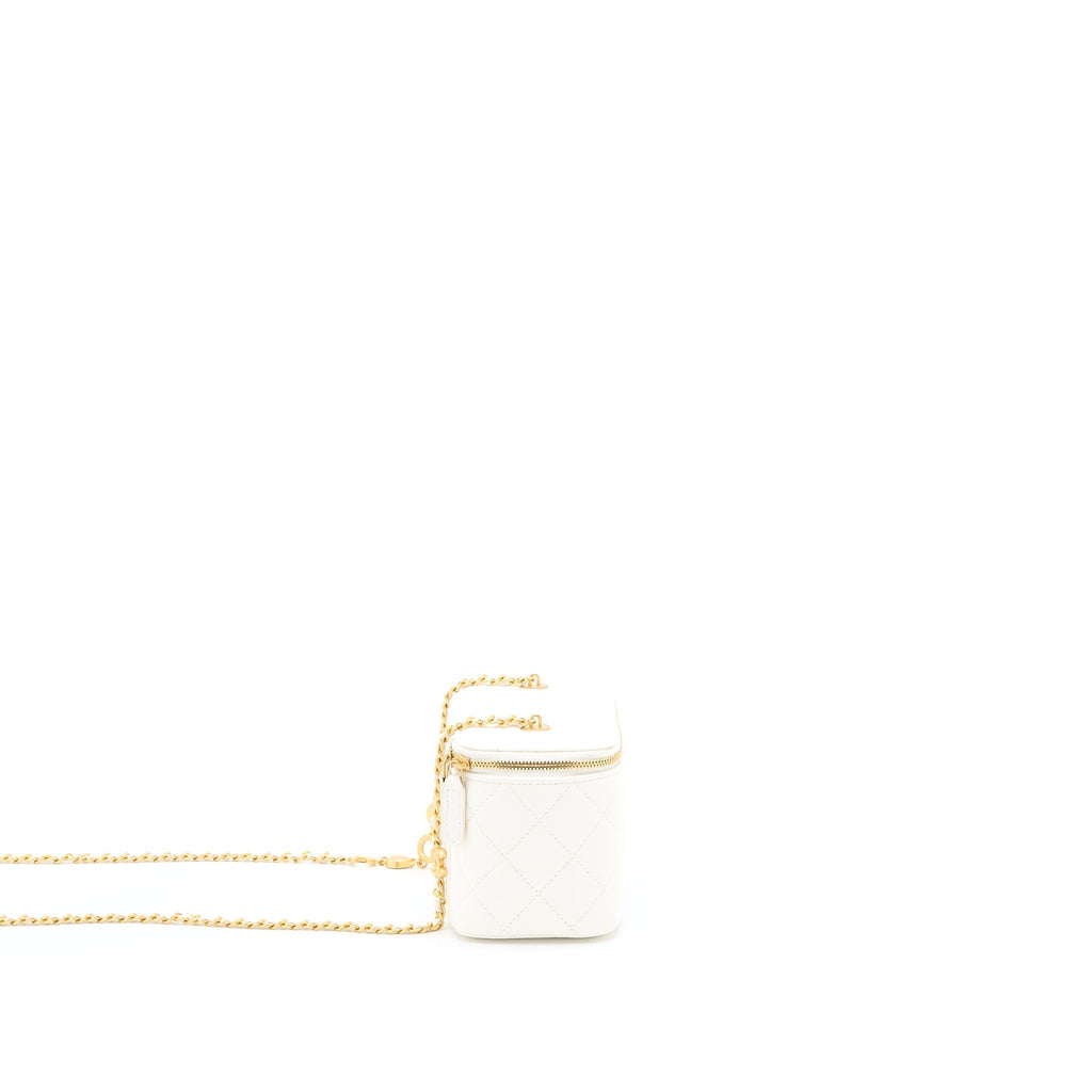 CHANEL LONG VANITY WITH COCO LETTER CHAIN LAMBSKIN WHITE GHW