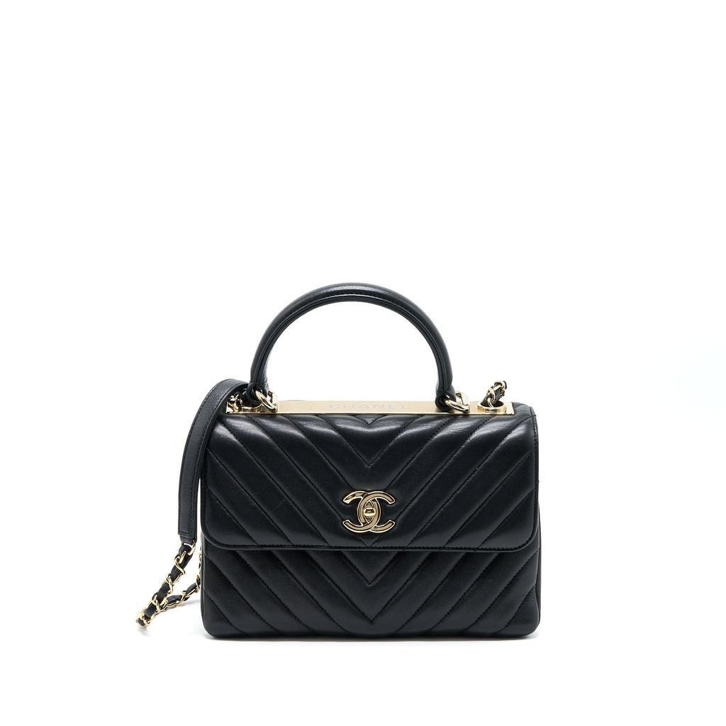CHANEL CHEVRON TRENDY CC TOP HANDLE FLAP BAG LAMBSKIN BLACK LGHW