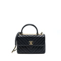 CHANEL CHEVRON TRENDY CC TOP HANDLE FLAP BAG LAMBSKIN BLACK LGHW
