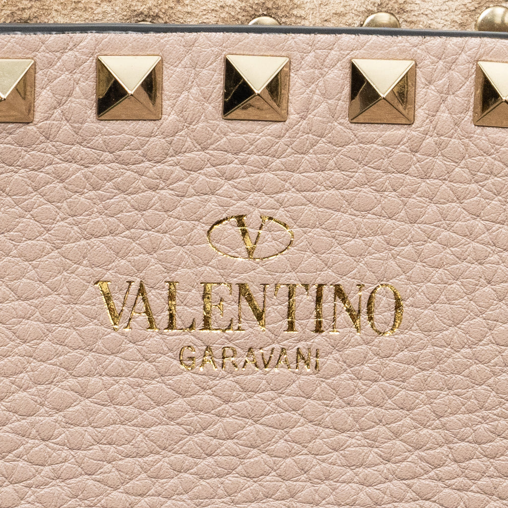 VALENTINO LARGE ROCKSTUD TOTE CALFSKIN PALE PINK LGHW