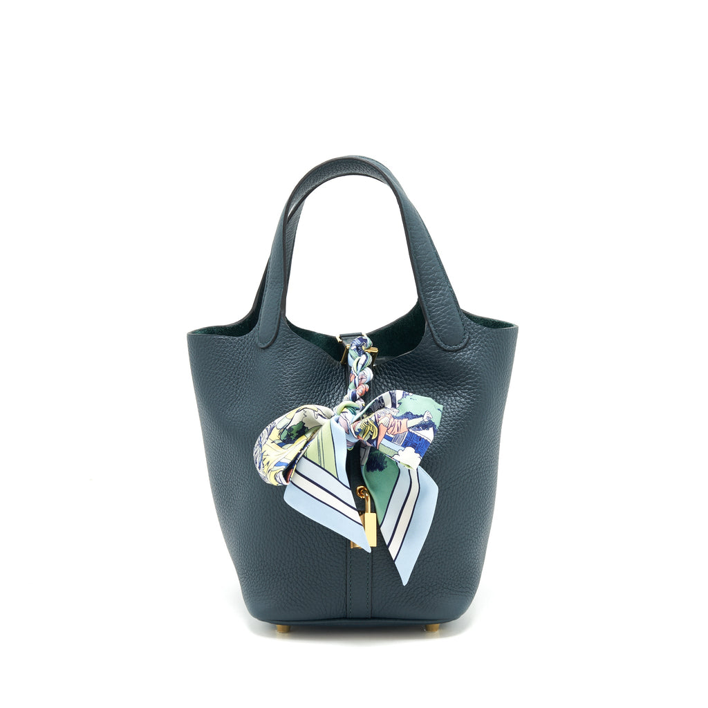 Hermes picotin 18 Lock Bag Vert Cypres GHW with an extra twilly