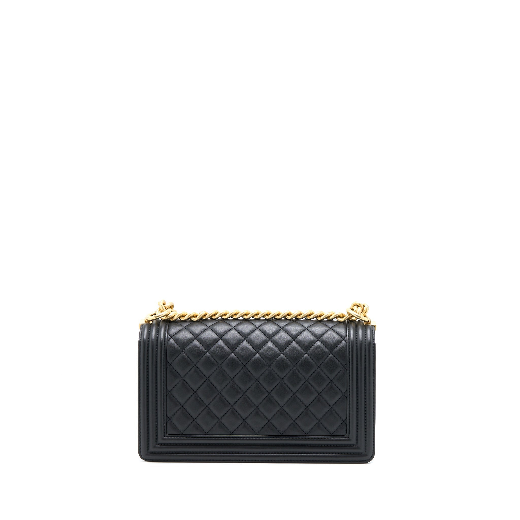 CHANEL MEDIUM BOY BAG CALFSKIN BLACK BRUSHED GHW