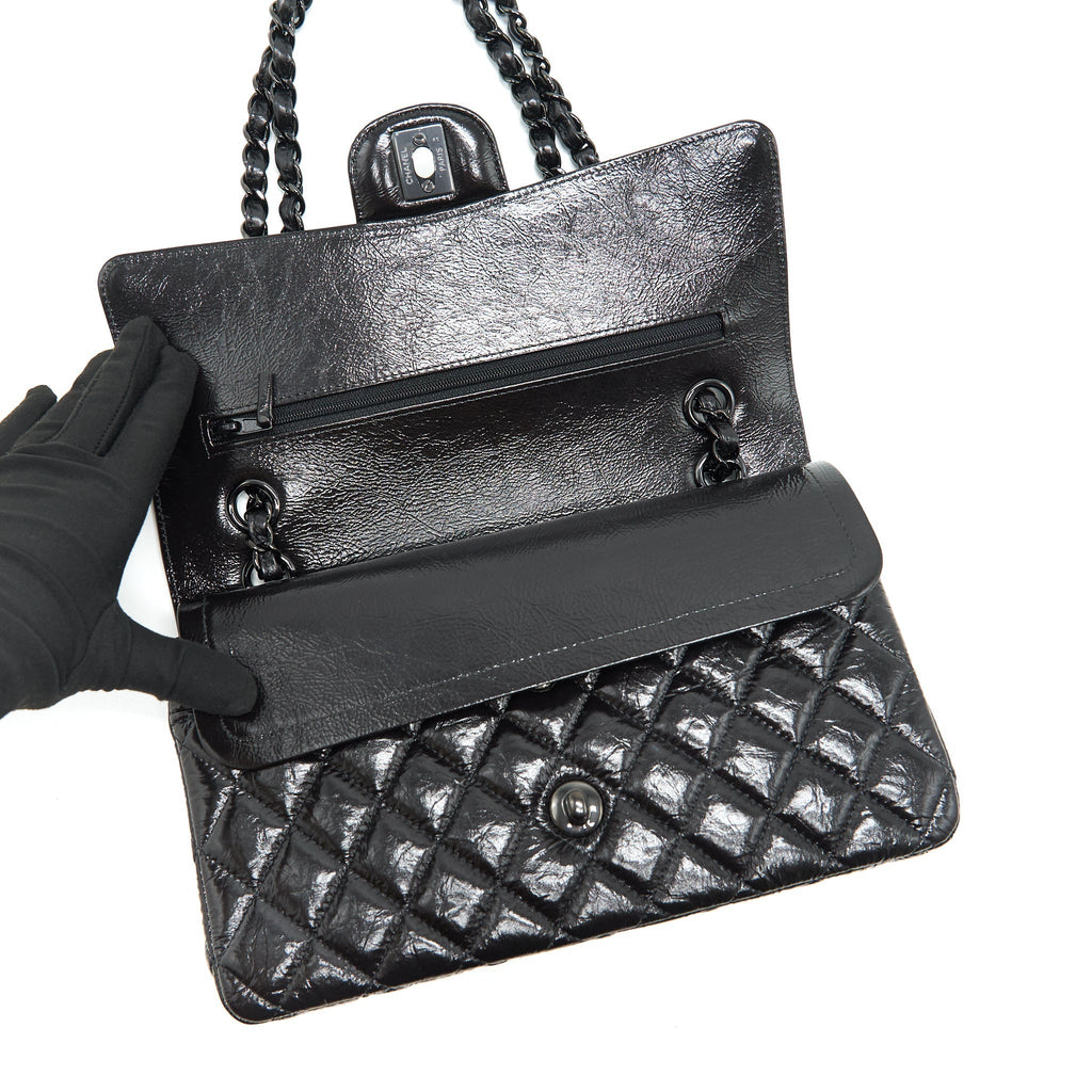 CHANEL MEDIUM CLASSIC DOUBLE FLAP BAG SHINY CRUMPLED CALFSKIN