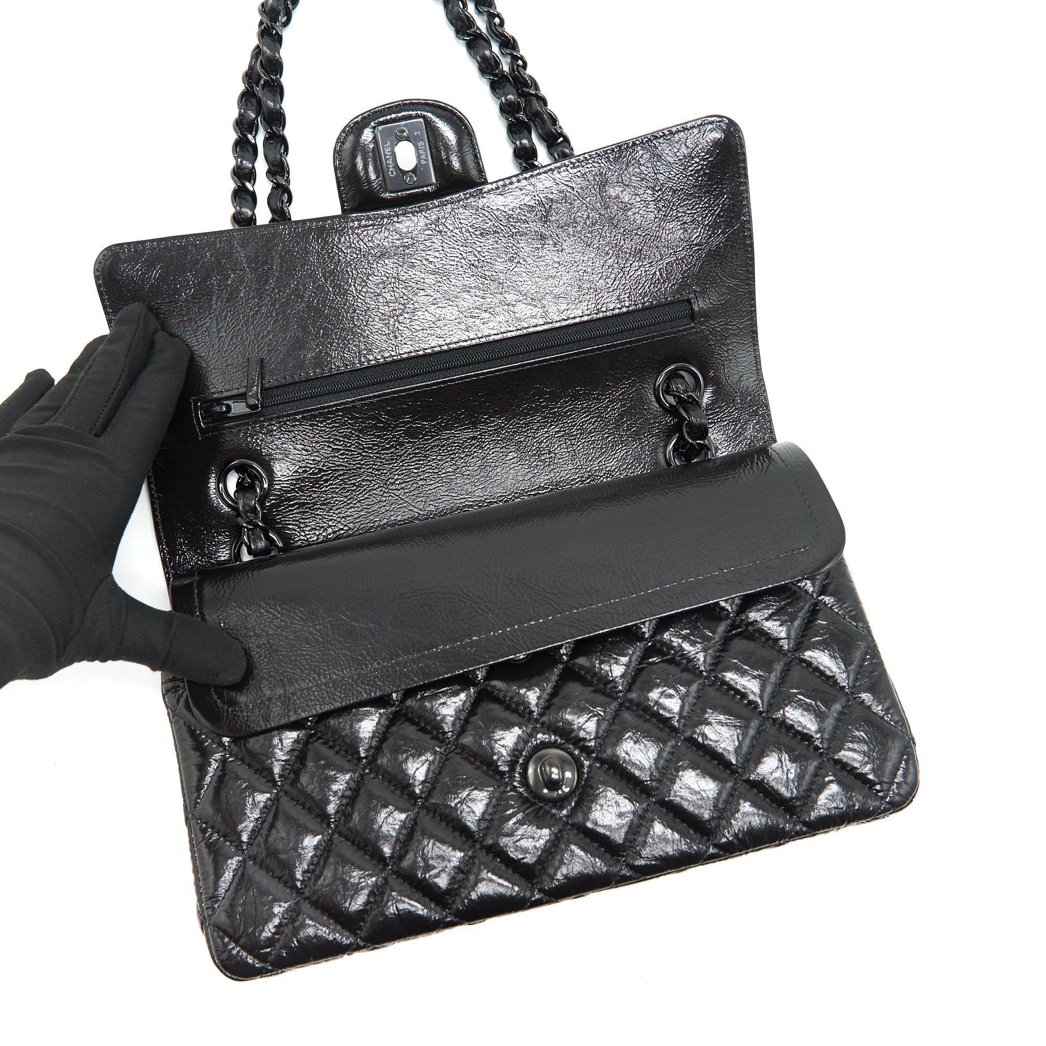 CHANEL MEDIUM CLASSIC DOUBLE FLAP BAG SHINY CRUMPLED CALFSKIN