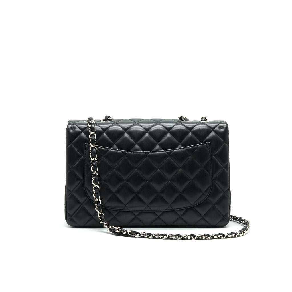 CHANEL SINGLE FLAP JUMBO BAG LAMBSKIN BLACK SHW