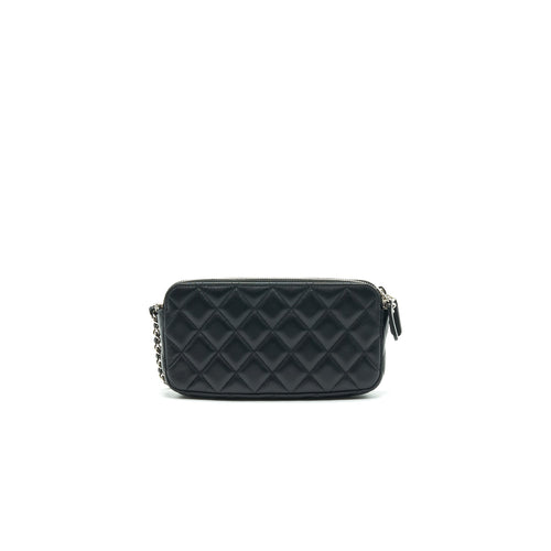 CHANEL DOUBLE ZIP CLUTCH WITH CHAIN LAMBSKIN BLACK SHW