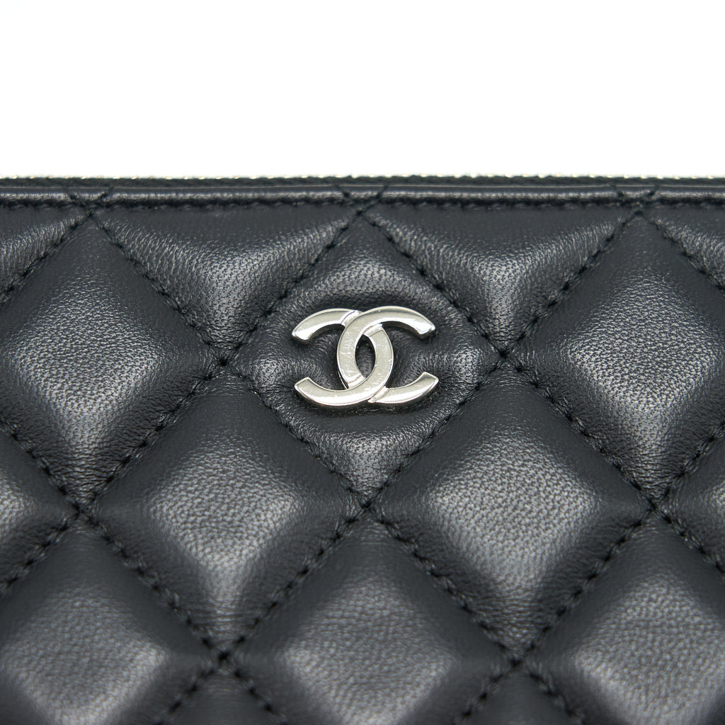 CHANEL DOUBLE ZIP CLUTCH WITH CHAIN LAMBSKIN BLACK SHW
