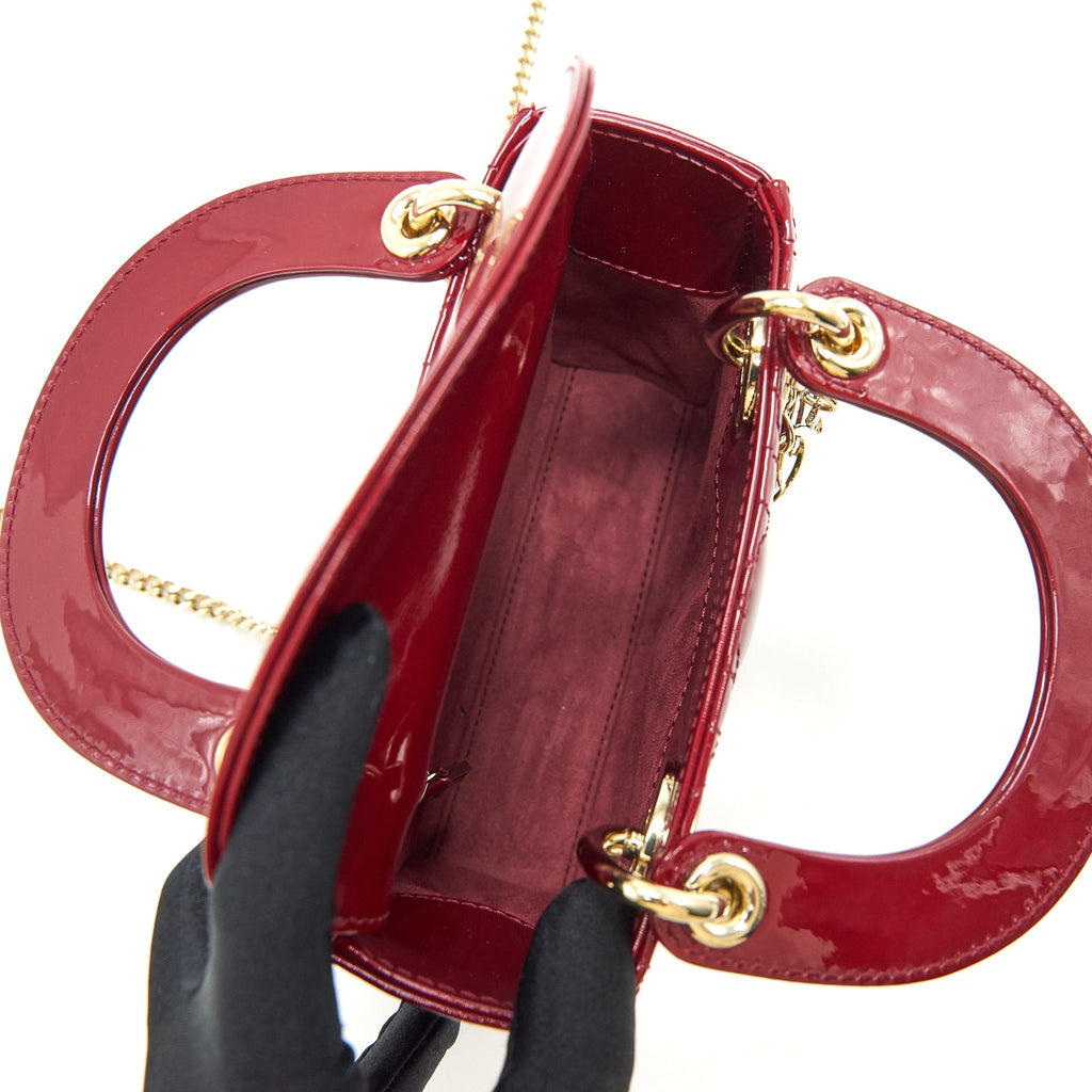 DIOR MINI LADY DIOR PATENT LEATHER RED