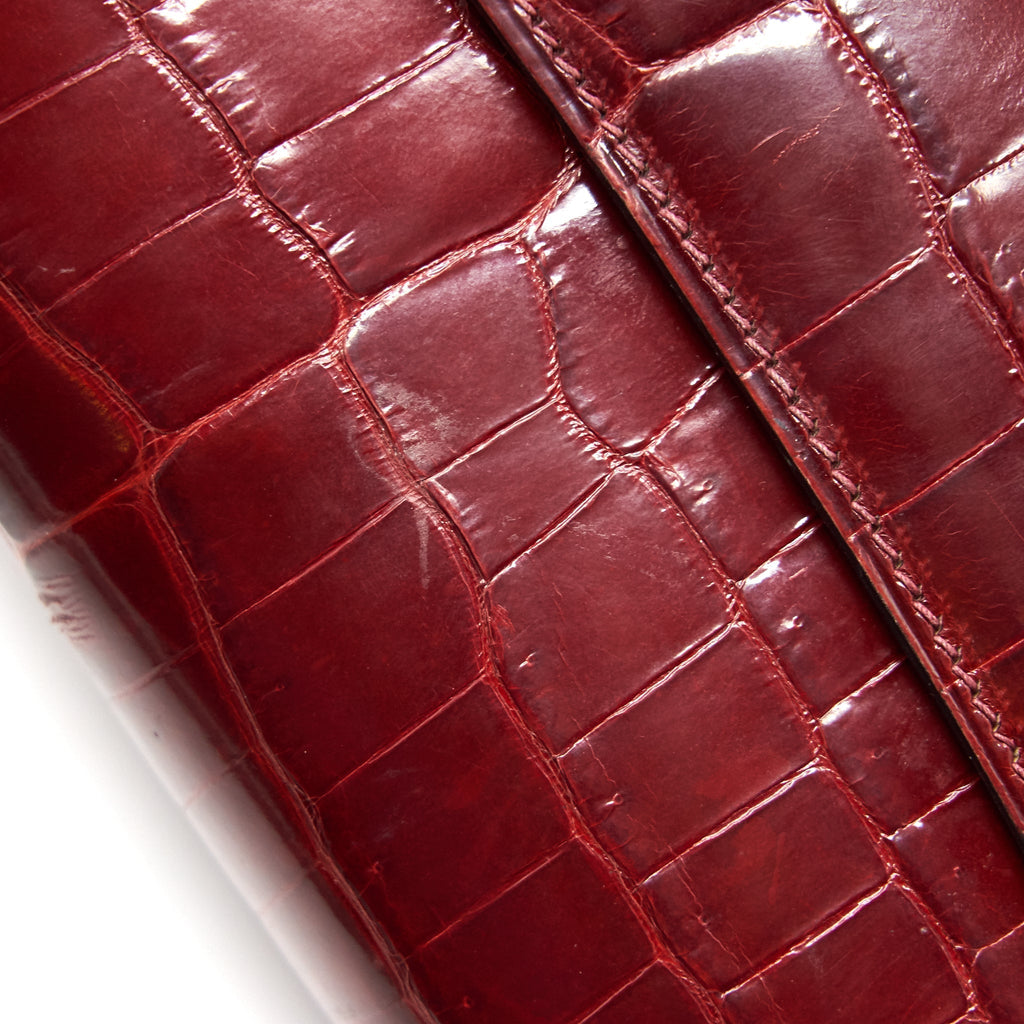 HERMES CONSTANCE ELAN ALLIGATOR BURGUNDY LIZARD GOLD HARDWARE