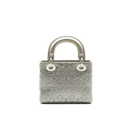 CHRISTIAN DIOR SATIN CRYSTAL CANNAGE MINI LADY DIOR GRAY