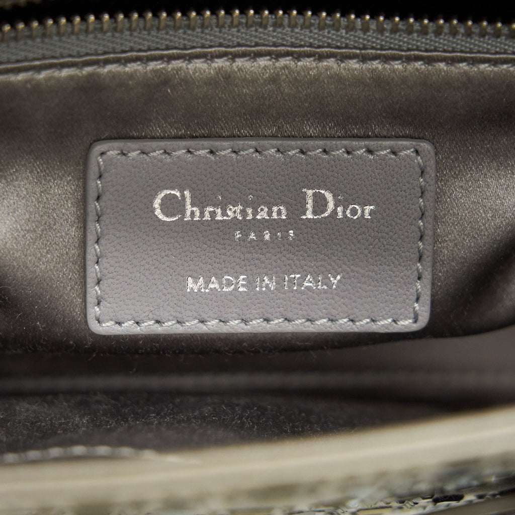 CHRISTIAN DIOR SATIN CRYSTAL CANNAGE MINI LADY DIOR GRAY