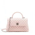 CHANEL LARGE COCO HANDLE FLAP BAG CAVIAR LIGHT PINK RUTHENIUM HARDWARE