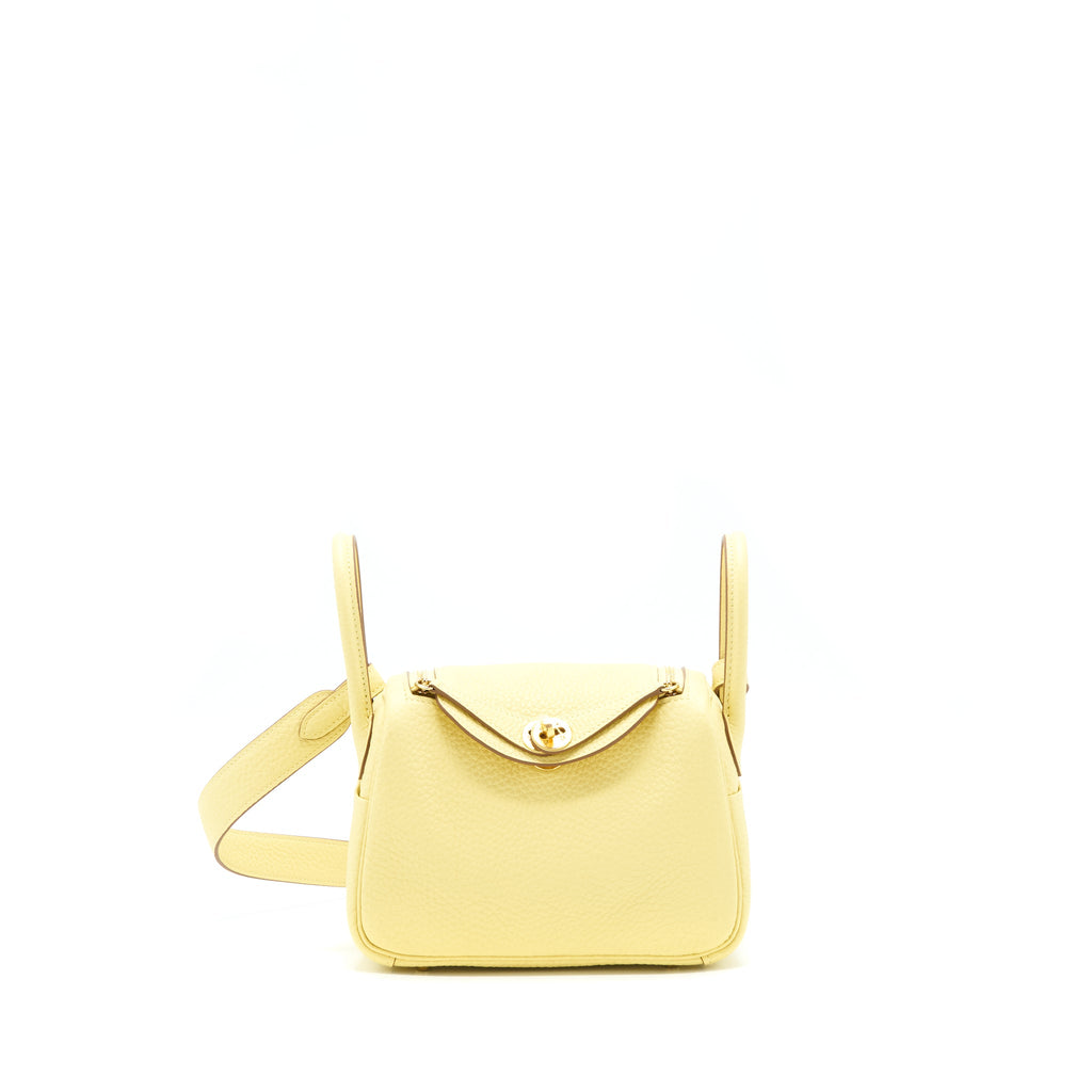 Hermes Mini Lindy Clemence Z1 Jaune Poussin GHW